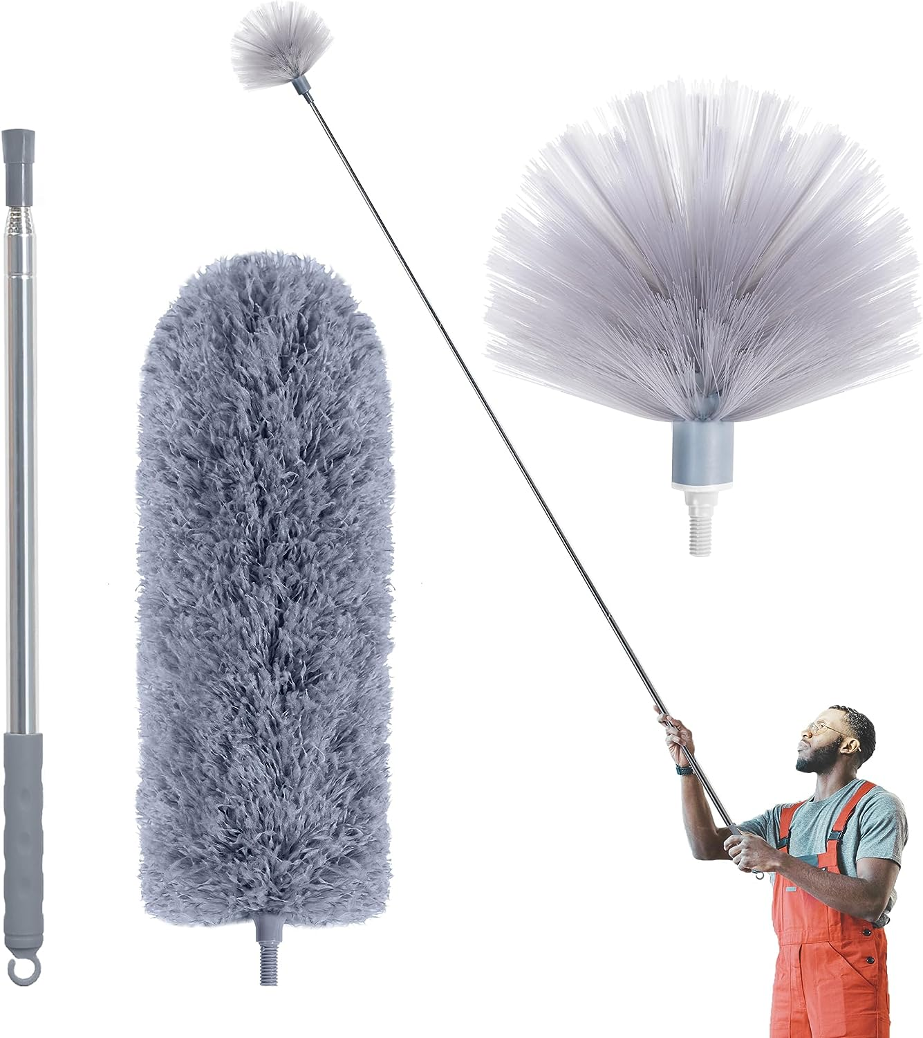 Cobweb Duster with Extension Pole 100 Inch Microfiber Ceiling Fan Cleaner Kit