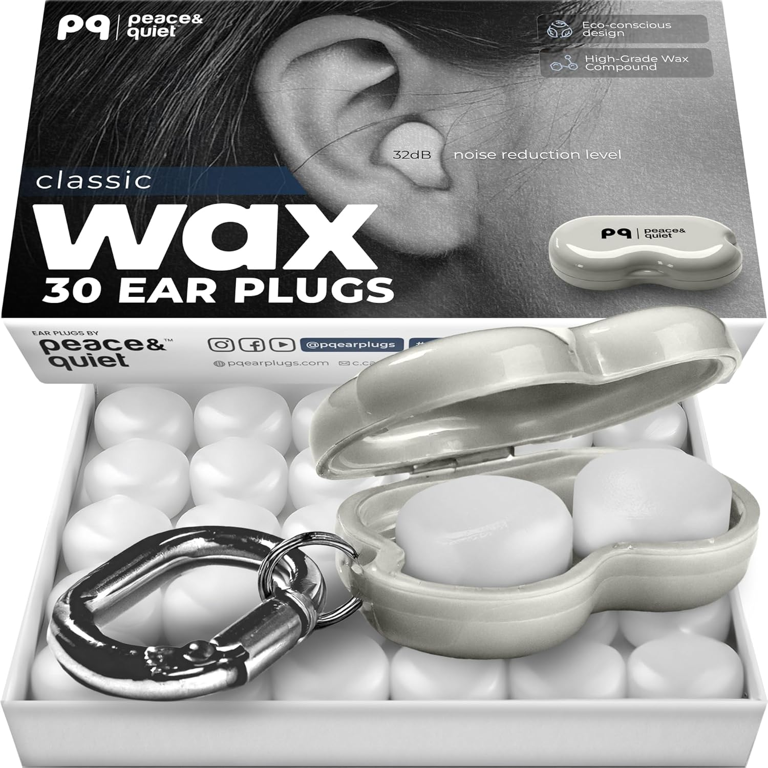 Peace&Quiet PQ Wax Ear Plugs for Sleeping - 30 Silicone Wax Earplugs for Sleeping and Swimming, Gel Ear Plugs for Noise Cancelling, Sound Blocking Level of 32 Db (30 Pillows), Color: White