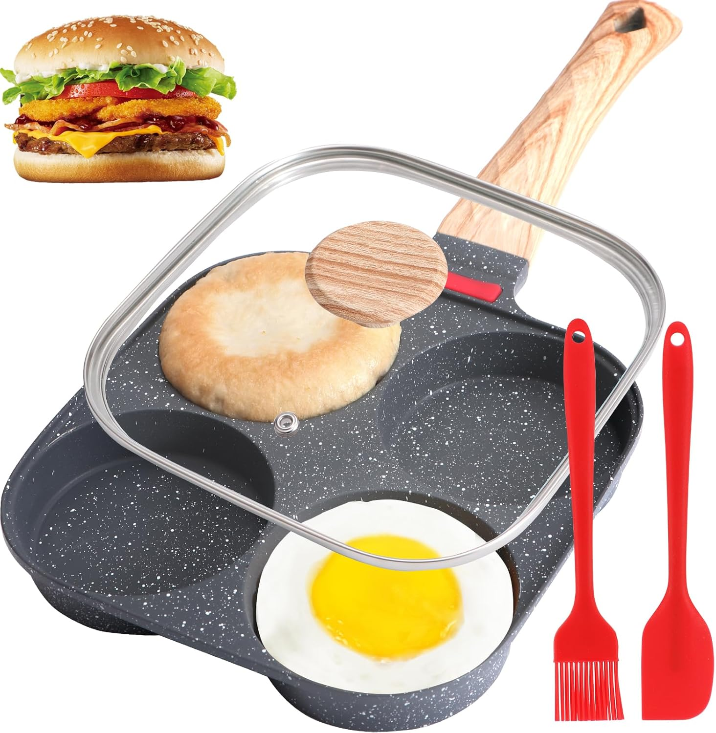 4-Cup Egg Pan, Premium Egg Pans Nonstick, Omelette Pan with Lid , Healthy Egg F
