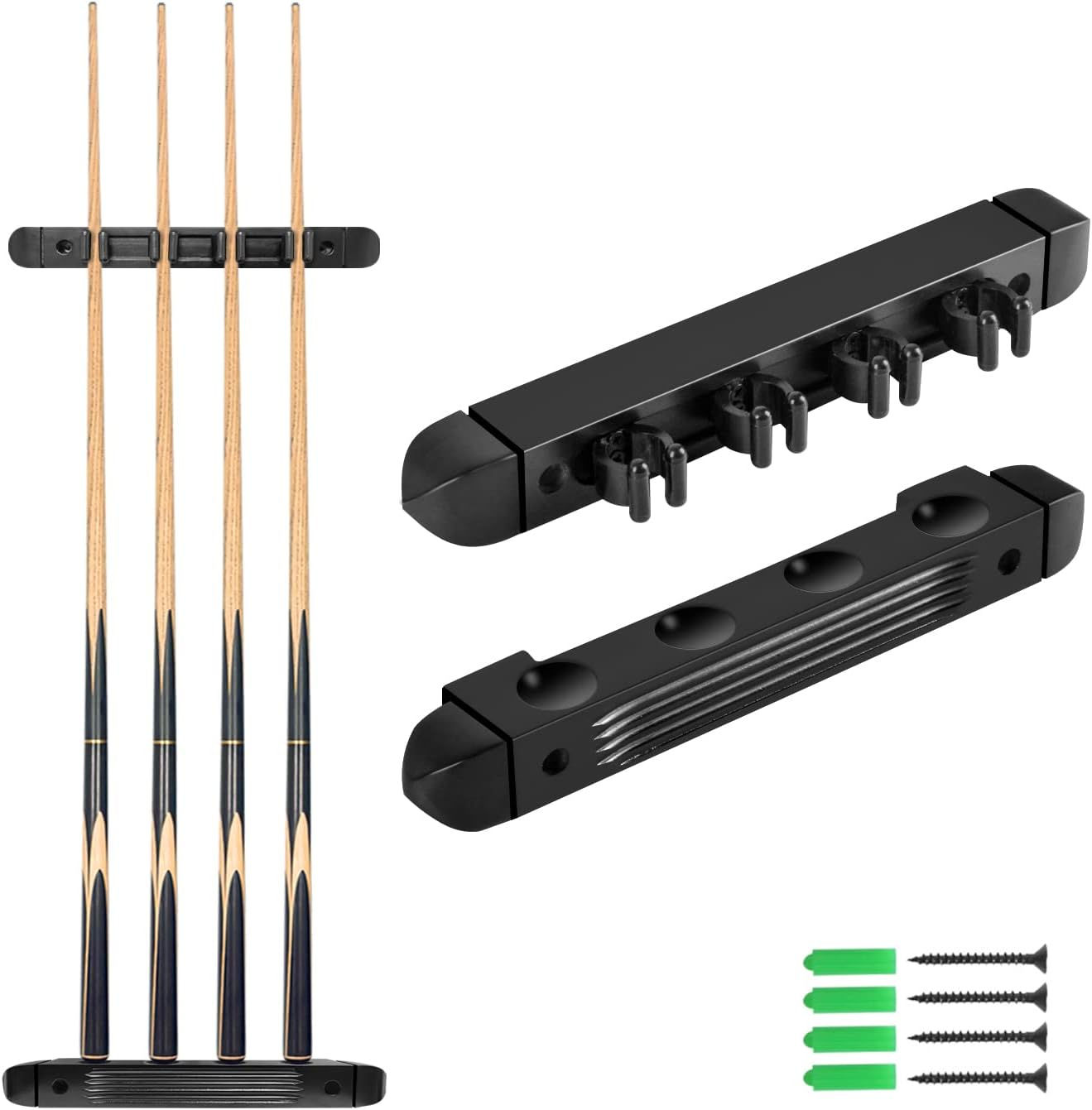 Pool Cue Rack Wall Mounted Rack Billiard/Pool Cue Wall Rack Cue Rest Cue Stick Holder (Black / 4 Cues)