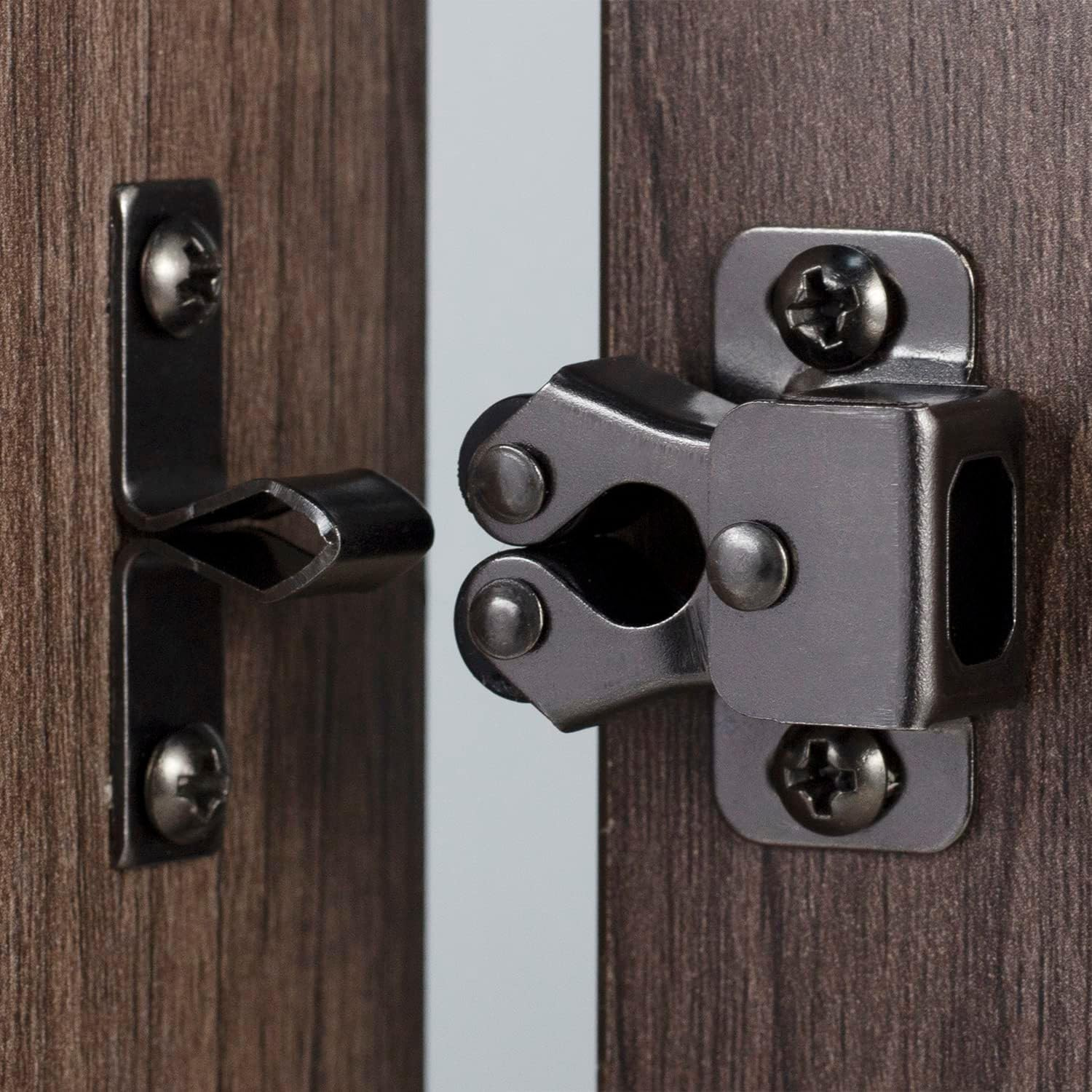 4 PCS Cabinet Latch Double Roller Catch Hardware for Cupboard Closet Kitchen Cabinet Door Latches and Catches, Black Nickel