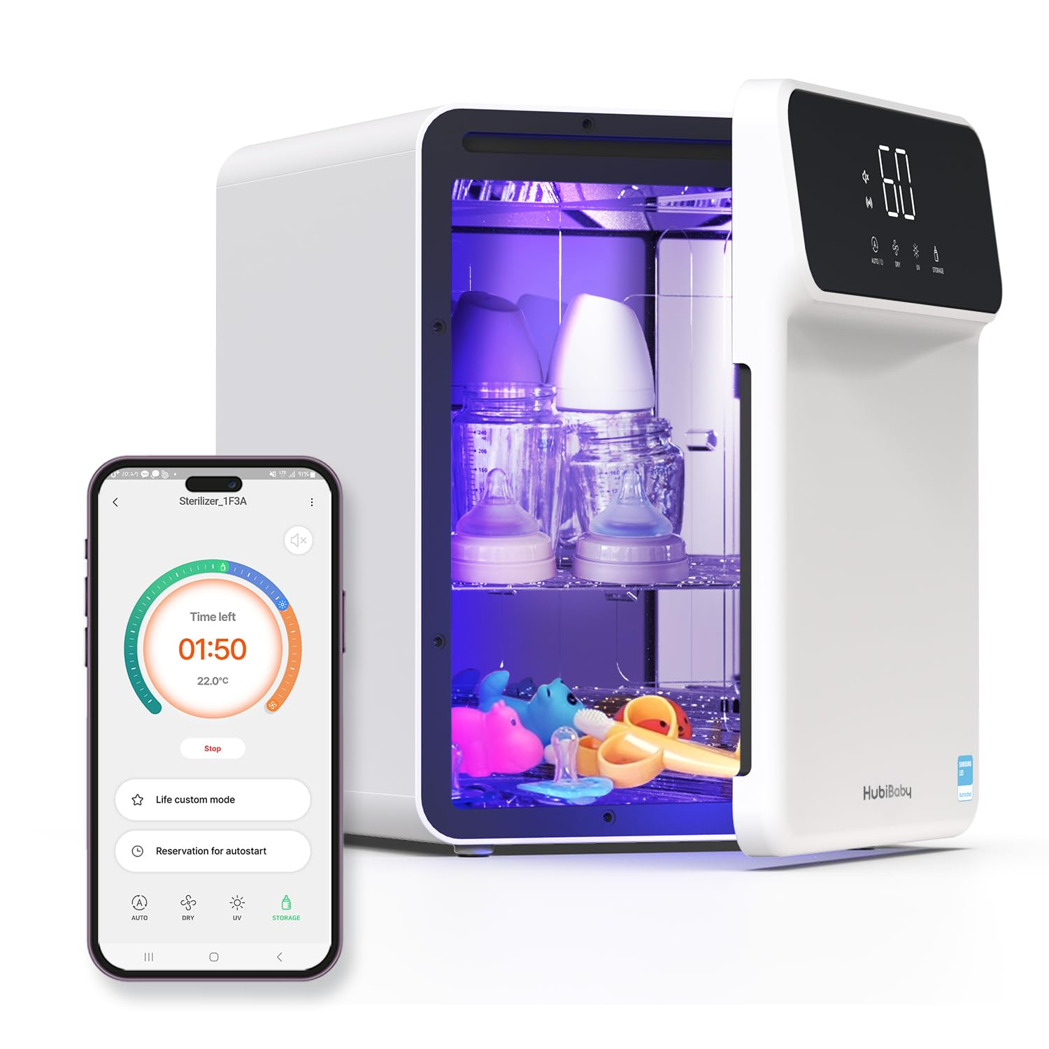 Hubibaby 4-In-1 UVC Cleaner and Dryer for Baby Bottles XL Large Inner Capacity Multifunctional Smart Control with Bluetooth APP