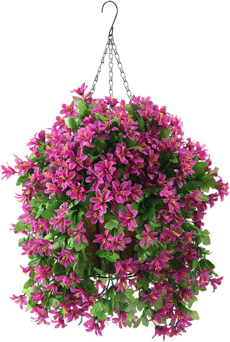 INQCMY Artificial Hanging Flowers in Basket for Summer Outdoor Porch Decoration