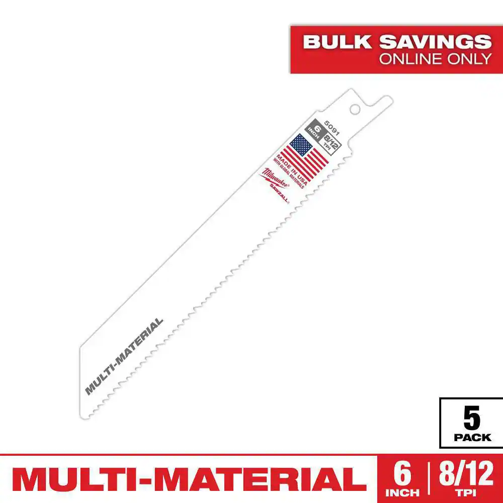 6 In. 8/12 TPI Mutli-Material Cutting SAWZALL Reciprocating Saw Blades (5-Pack)