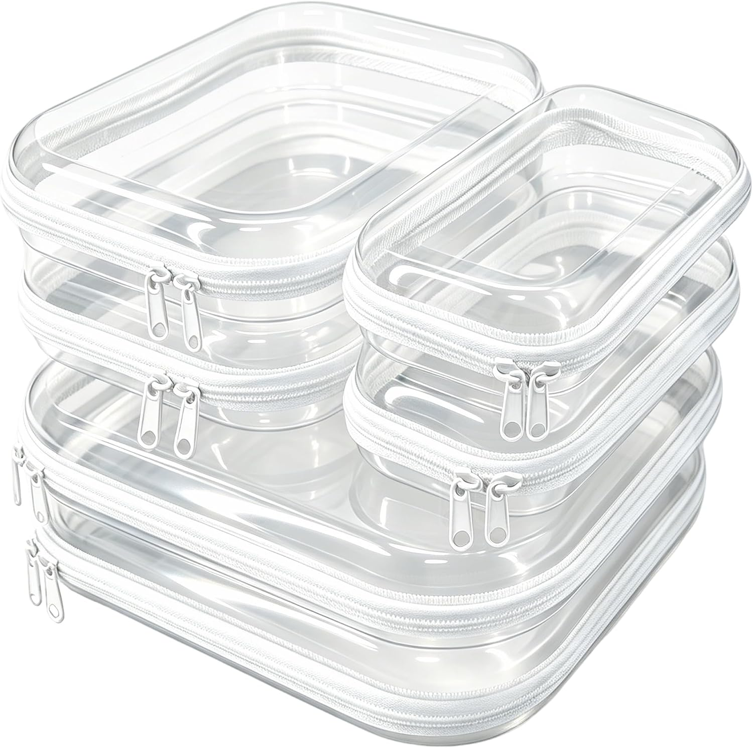 6 Pack Clear Hard Shell Zipper Case – Travel Makeup Bag, Diaper Bag Organizer Pouches, Clear Toiletry Bags, Hard Plastic Cosmetic Organizer, 2S 2M 2L，Makeup Bag Organizer, Clear Zipper Pouches.