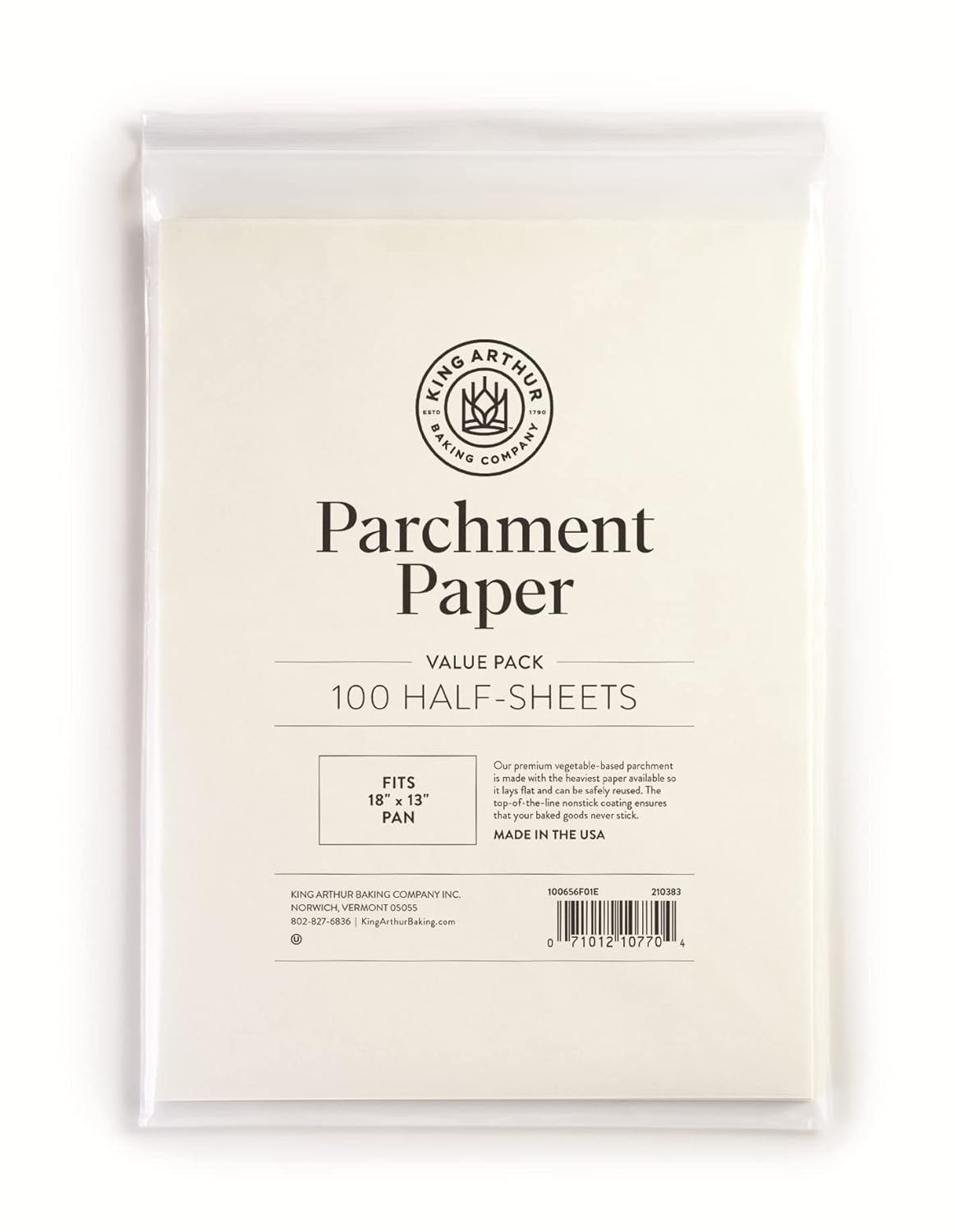 King Arthur Professional-Grade Pre Cut Parchment Paper Sheets for Baking: 100 Count, Nonstick, Reusable, Heavy-Duty, Fits 18 X 13 in Pan, Silicone-Coated, Usa-Made Baking Supplies