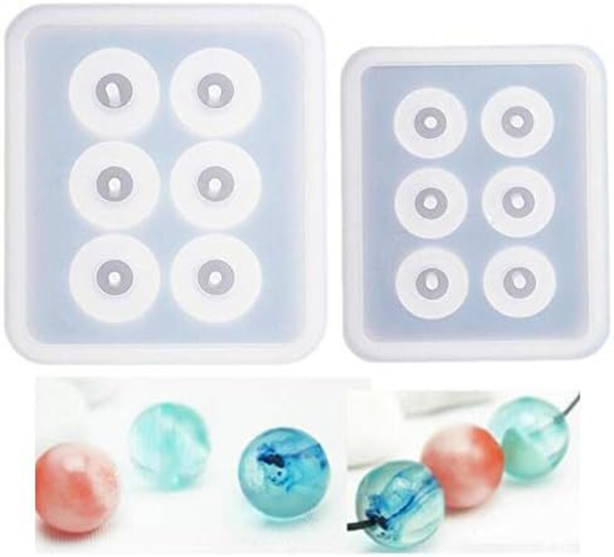 2Pcs Sphere Ball Silicone Bead Molds with Holes round Resin Epoxy Mold for Jewelry, Polymer Clay, Soap Making, Cabochon Gemstone DIY Crafting Projects,Diameter 12Mm, 16Mm (Sphere Ball 2 in Set)