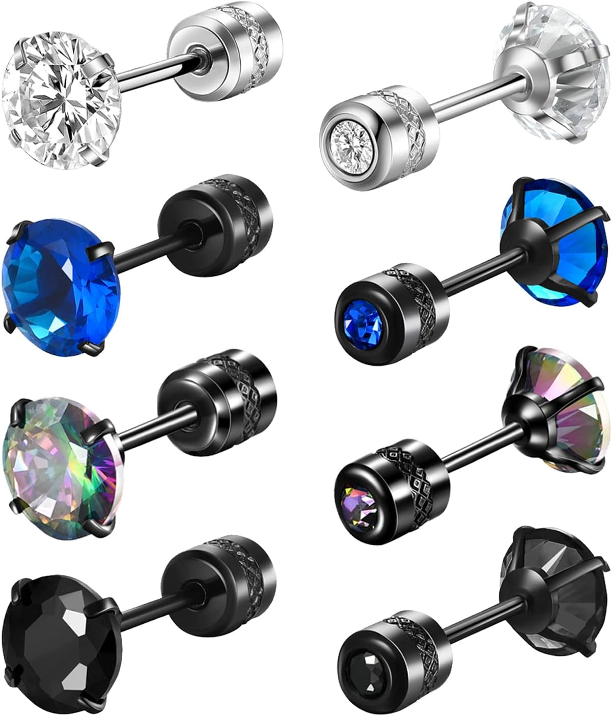 4 Pairs Titanium Screw Back Surgical Stainless Steel Stud Earrings for Women Men