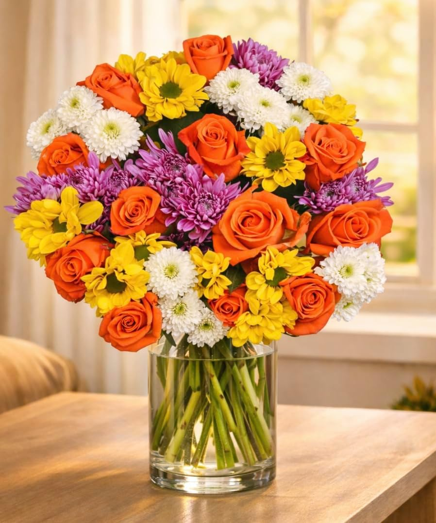 – Radiant Delight Bouquet (Glass Vase Included) – Fresh Flowers for Delivery – Gift for Birthday, Anniversary, Get Well, Congratulations, Weeding
