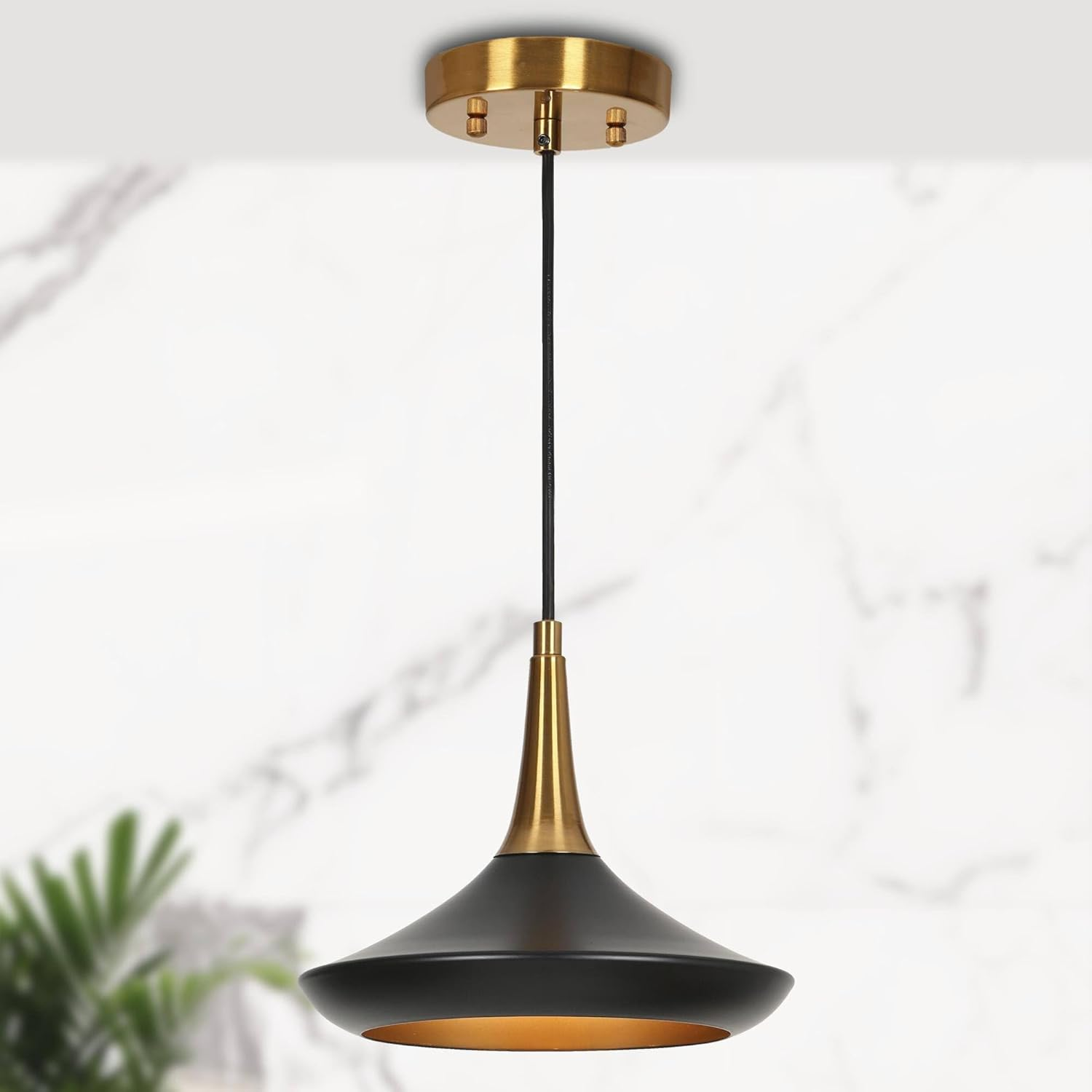 Modern 9'' Black and Gold Pendant Light for Kitchen Island Lighting