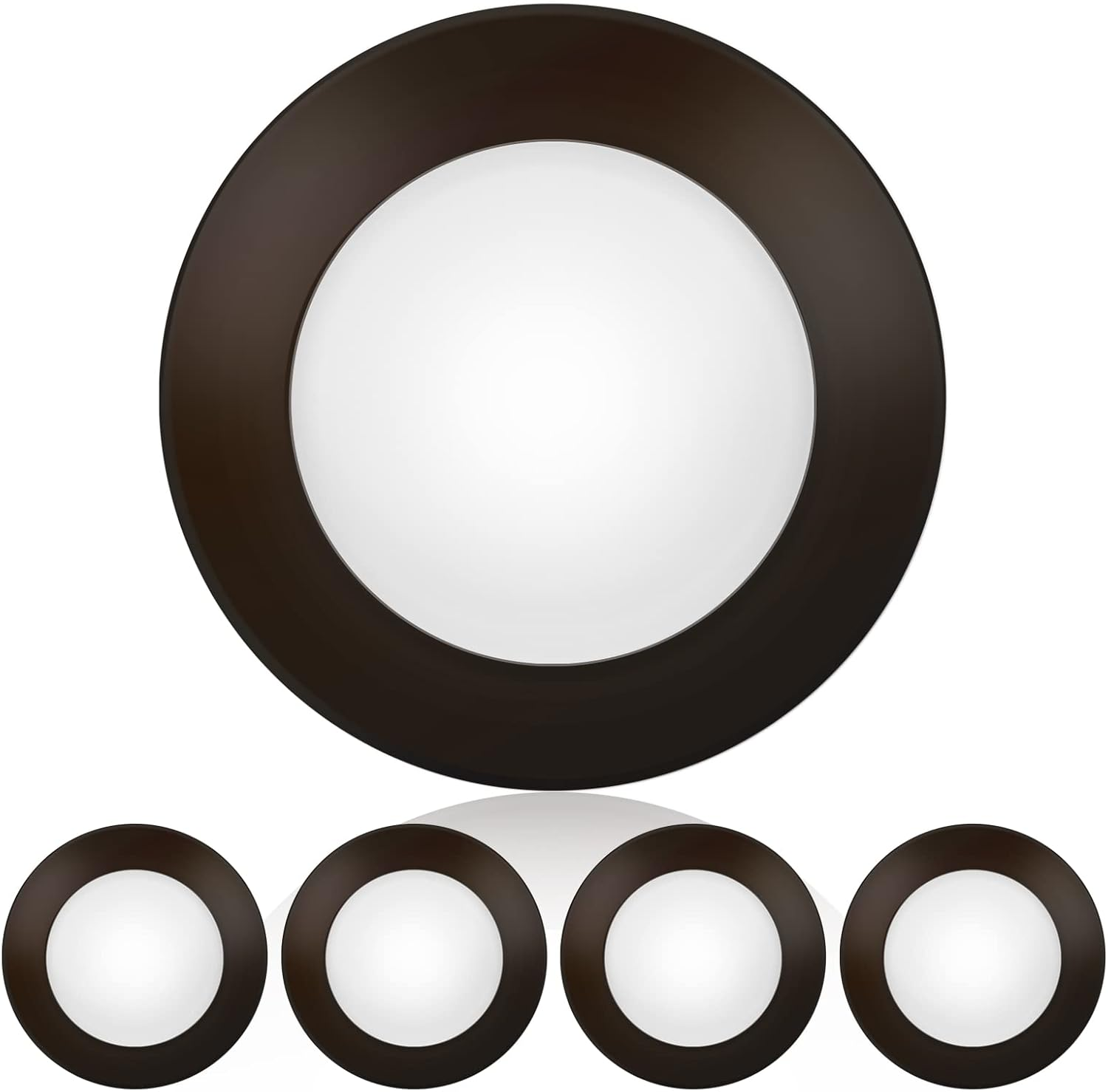 4 Inch Flush Mount Dimmable LED Disk Light, 3000K Warm White, 650Lm round Bronze Low Profile Recessed & Surface Mount Disk Light, 4 Pack, ETL Listed