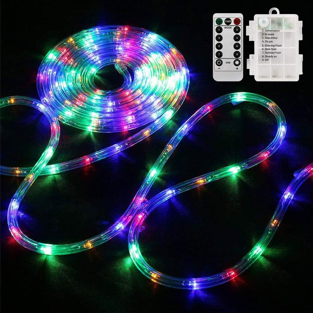 LED Rope Lights Battery Operated String Lights-40Ft 120 Leds 8 Modes Outdoor Waterproof Fairy Lights Dimmable/Timer with Remote for Camping Party Garden Holiday Decoration