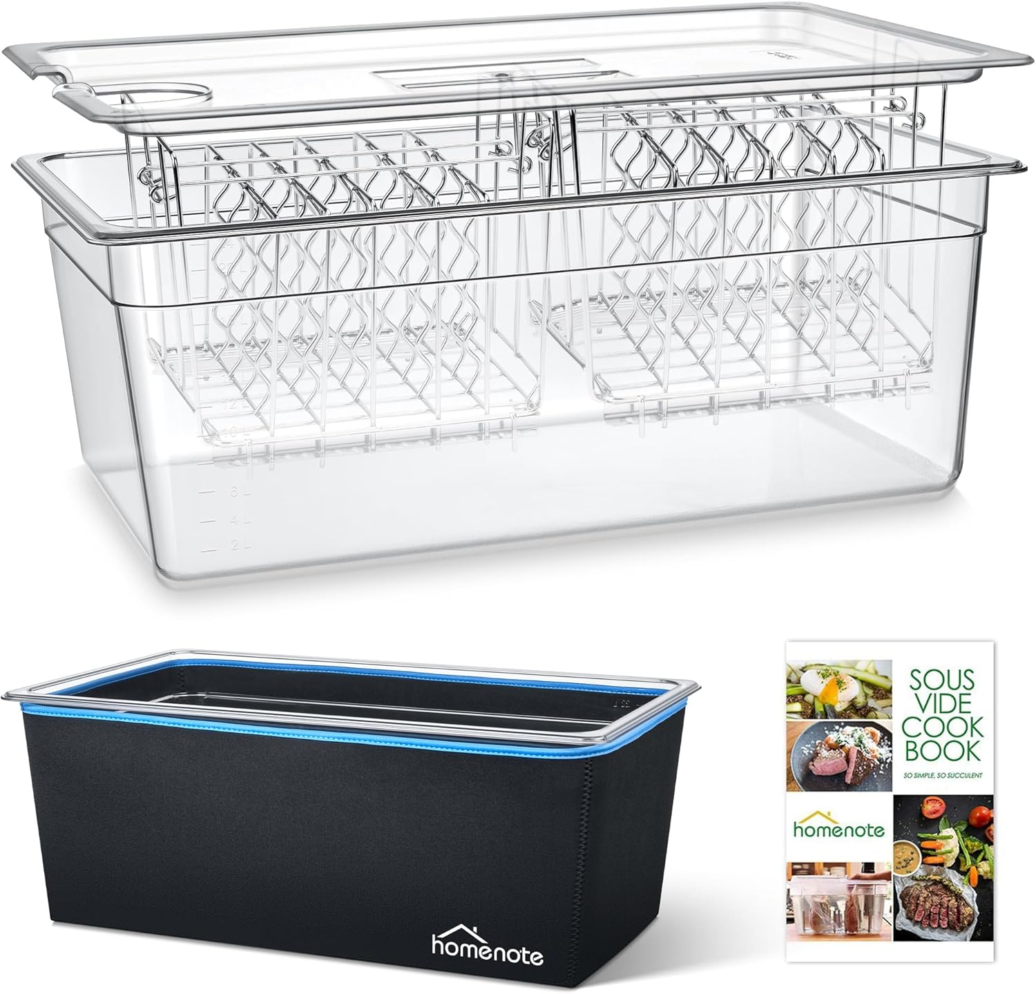 Large Sous Vide Container 26 Quarts with Lid,Complete Sous Vide Accessories Kit BPA Free,Compatible with Anova and Most Sous Vide Cookers(Comes with 2 Sous Vide Racks and Insulating Sleeve)
