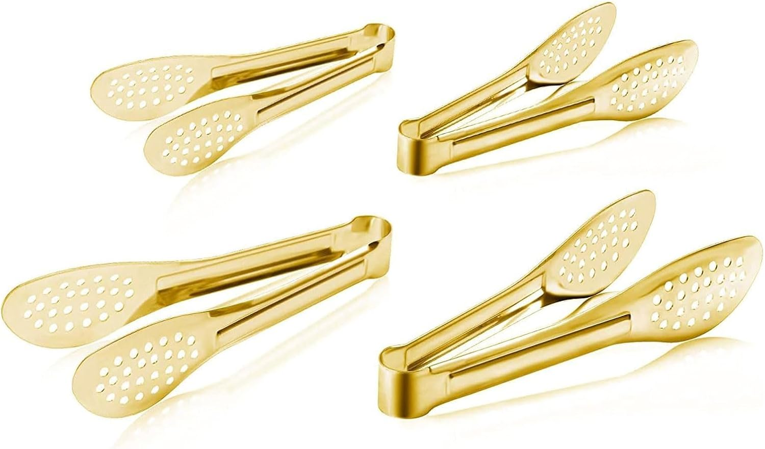 4 Pack Thickened Stainless Steel Serving Tongs, Gold Small Buffet Tongs for Kitchen & Dining Use -