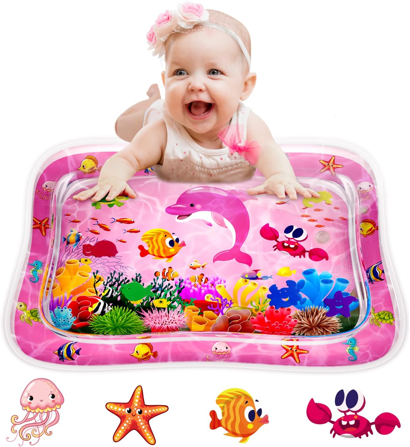 Baby Tummy Time Water Mat for Babies: Baby Toys Gifts for Newborn Infant 3 6 9 12 Month Boy Girl Inflatable Activity Playmat Sensory Mat Toddler Belly Time Pat (Pink)