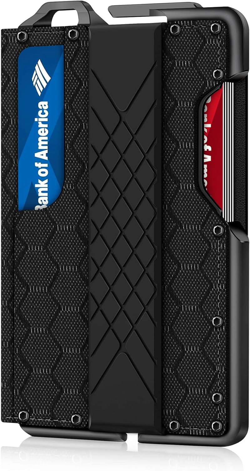 MURADIN Tactical Minimalist Wallet for Men, Slim Rfid-Blocking Metal Card Holder, Front Pocket Men’S Nylon Leather Dapper Bifold Wallet with Money Clip