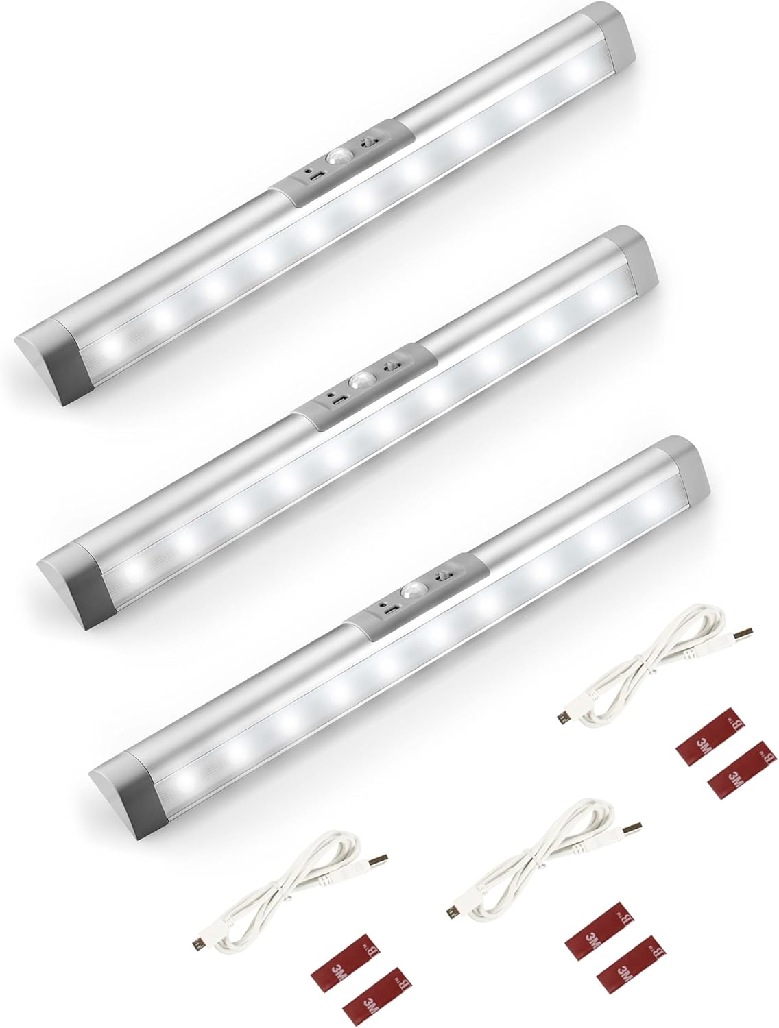 3 Pack Automatic Motion Sensor Closet Lights with Eye-Protection Design, LED Beads for under Cabinet Wireless Lighting, Rechargeable Night Lighting for Wardrobe Pantry Light Closet Lighting