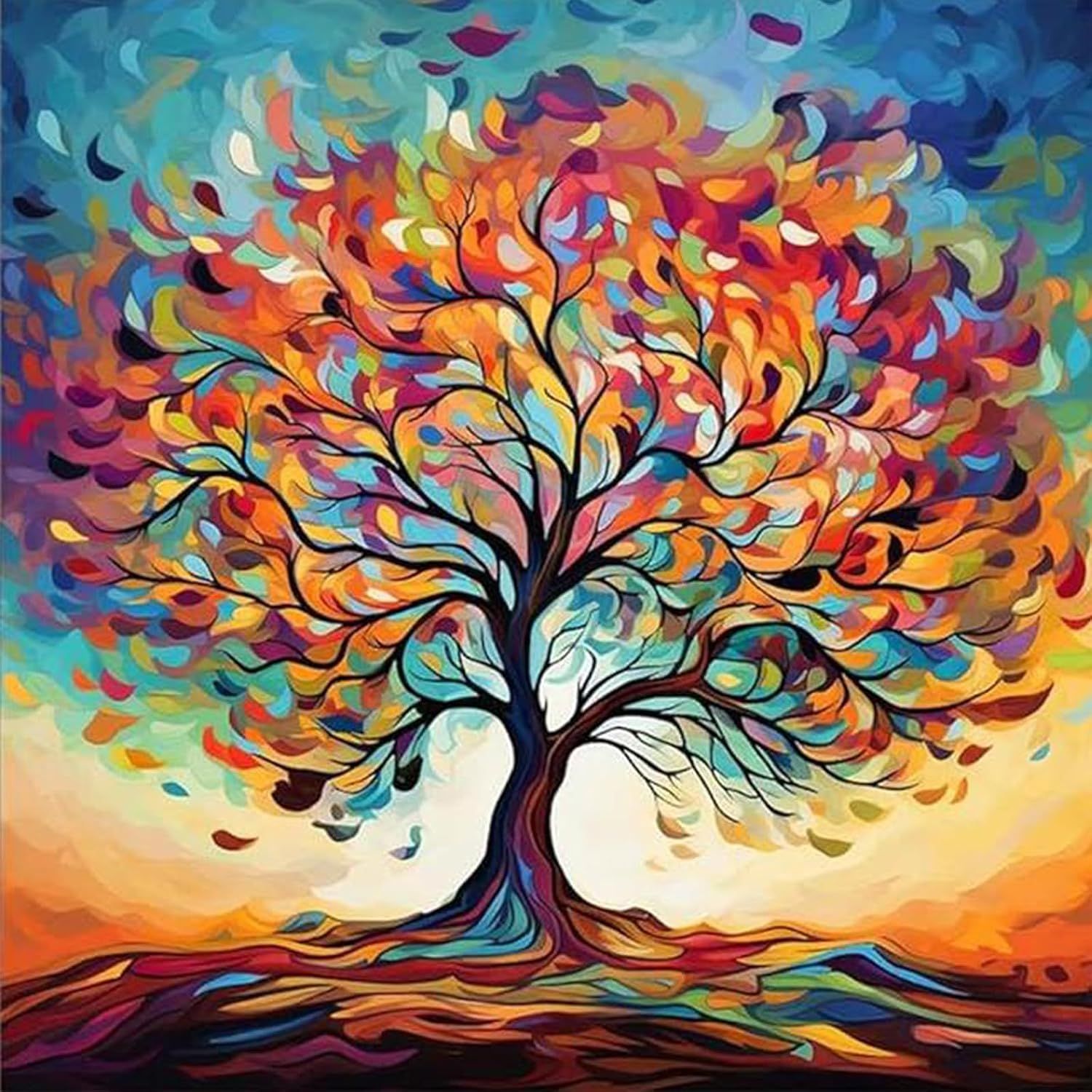 QENSPE Paint by Numbers for Adults - 14X14 Inch Tree of Life Paint by Numbers Canvas Kits for Students Beginner without Frame, Fantastical Acrylic Oil Painting DIY Craft for Gift Home Wall Decor