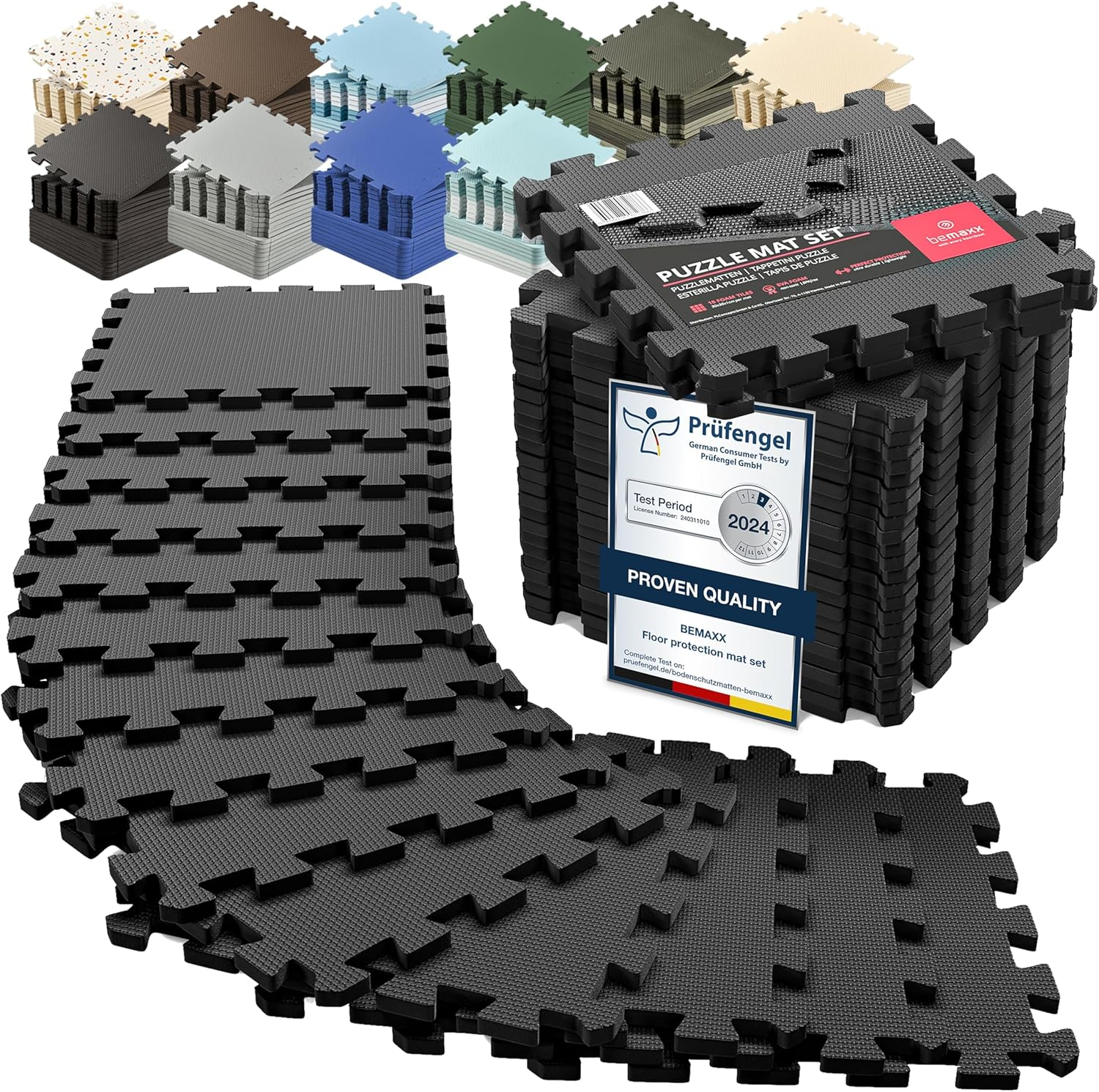 Gym Flooring Set - Interlocking EVA Soft Foam Floor Mat, 18 Pieces Puzzle Rubber Tiles Protective Ground Surface Protection, Play Workout Exercise Mats Underlay Matting Sports Pool Home Fitness Garage
