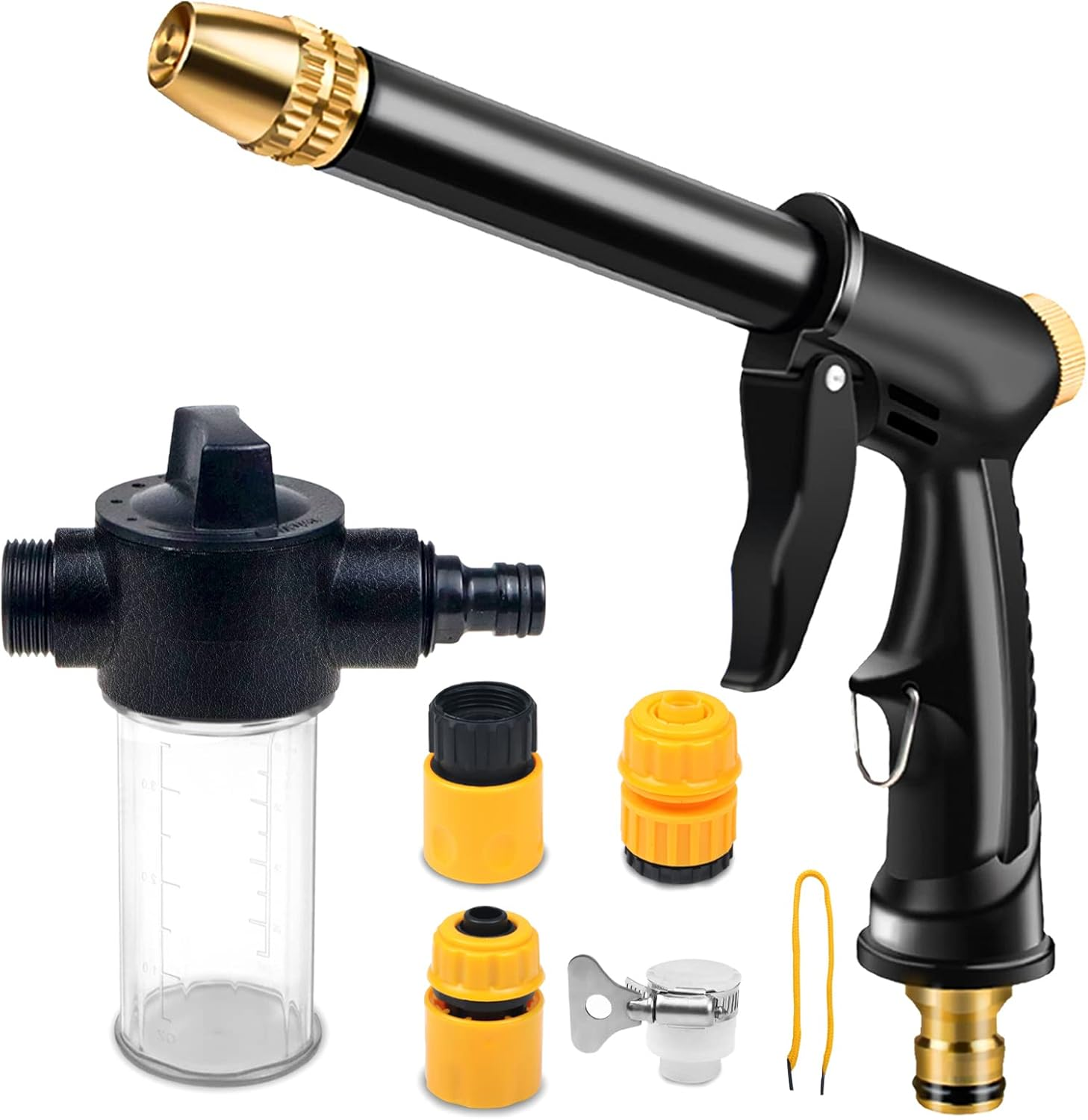 Garden Hose Nozzle with 4 Patterns, Soap Dispenser & Quick Connectors