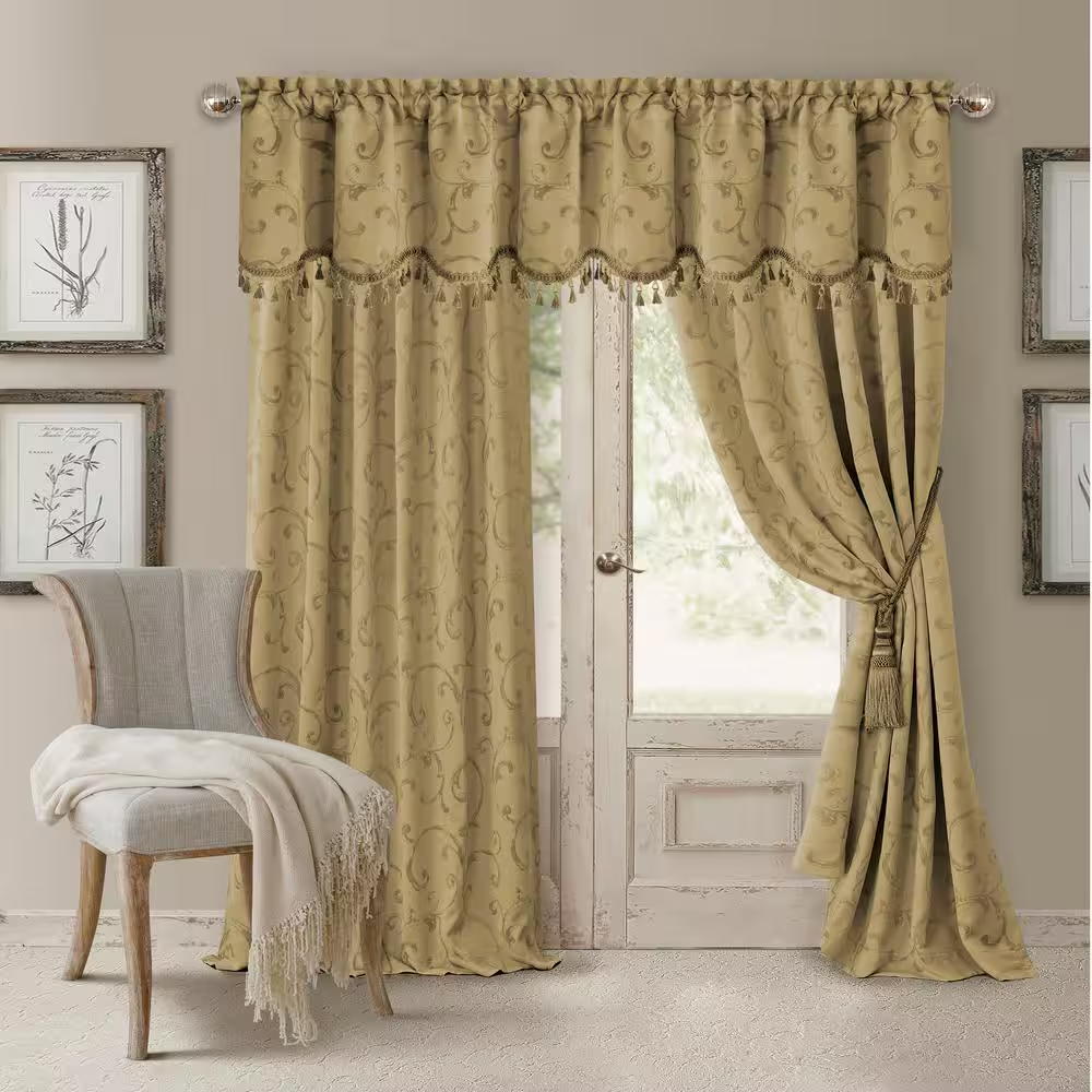Gold Jacquard Blackout Curtain - 52 In. W X 95 In. L