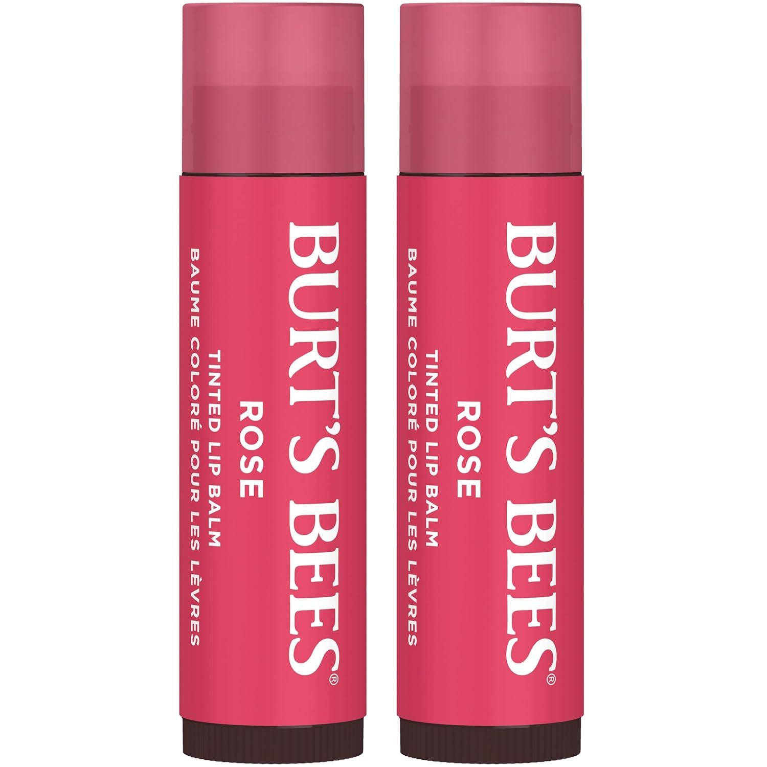 Burt'S Bees Lip Tint Balm with Long Lasting 2 in 1 Duo Tinted Balm Formula, Color Infused with Deeply Hydrating Shea Butter for a Natural Looking Buildable Finish, Petal Rose (2-Pack)