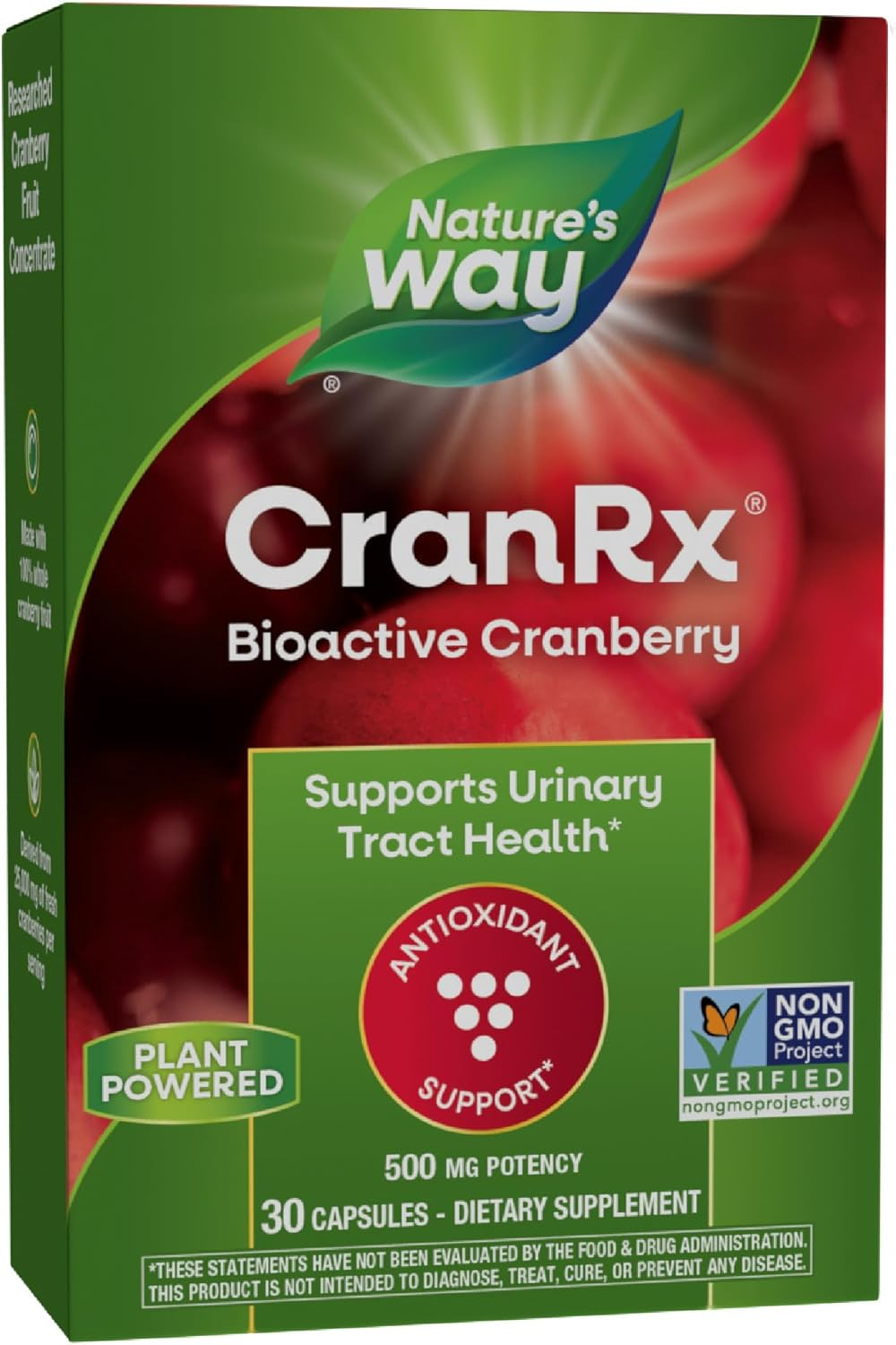 Cranrx® Bioactive Cranberry, Supports Urinary Tract Health*, Antioxidant Support*, 500 Mg Potency, Vegan, Non-Gmo Project Verified, 30 Capsules