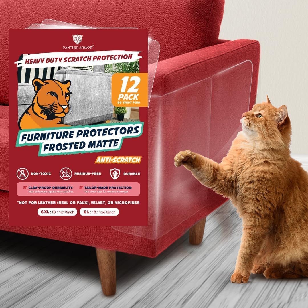 Panther Armor 12-Pack Furniture Protectors from Cats Scratch with 72 Twist Pins, anti Scratch Couch Guards - Sofa Corner Cats & Dogs Scratching Training Tape Deterrent