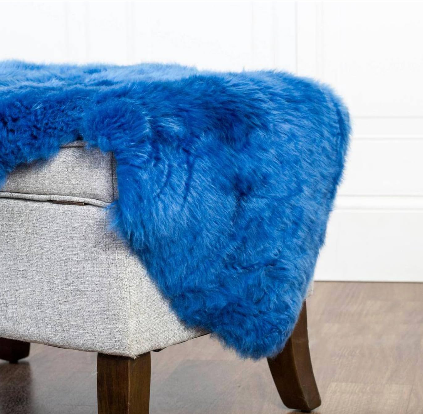 Premium Genuine Sheepskin Rug Real Australia Sheepskin Natural Lambskin Fur Area Rug Seat Covers for Kids Bedroom Sofa Chair Cover Pets Dogs Mat Double Pelt/2' X 3' Blue