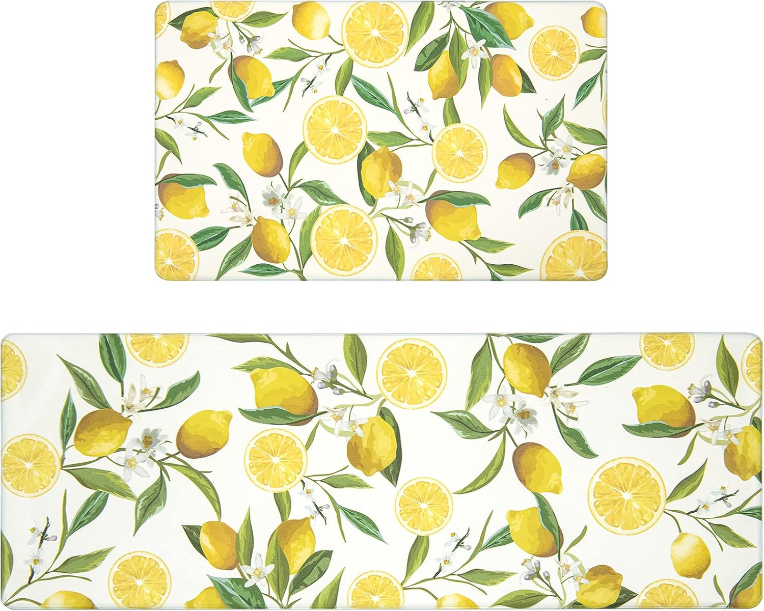 SHACOS anti Fatigue Lemon Kitchen Rugs Mats Set of 2 Pieces Non Slip Soft Cushioned Standing Mat and Runner Wipeable Floor Mat, 17