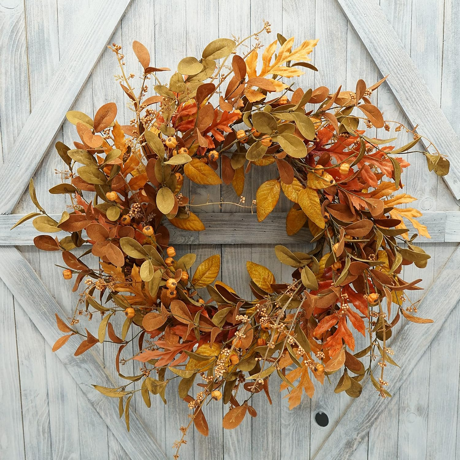 AMF0RESJ Artificial Fall Wreath for Front Door Autumn Wreath for Home Decor