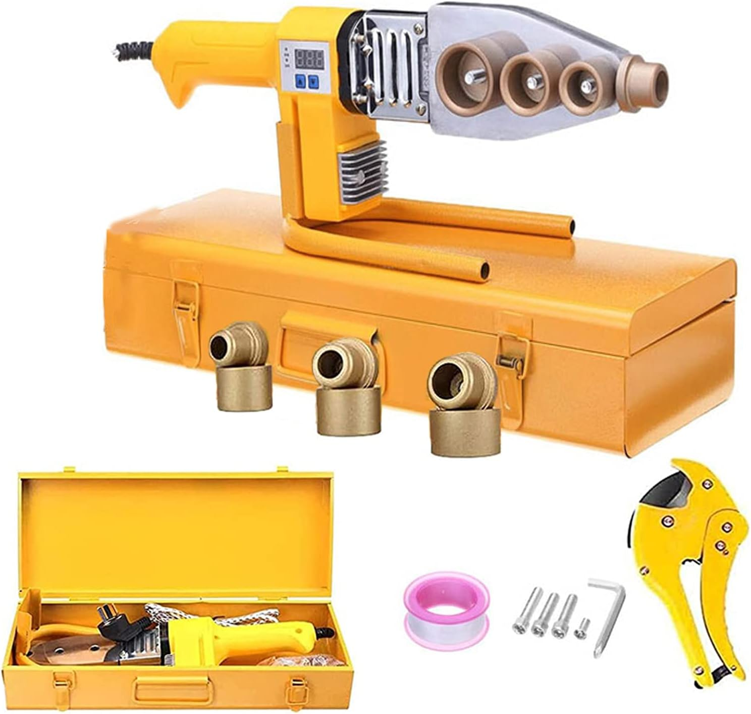 Plastic Pipe Welding Tool,Plastic Welder Kit Contains Welding Heads of 6 Diameters,Water Pipe Welding Machine Electric Heating Hot Melt Tools for PPR PE Tube 1000W 220V