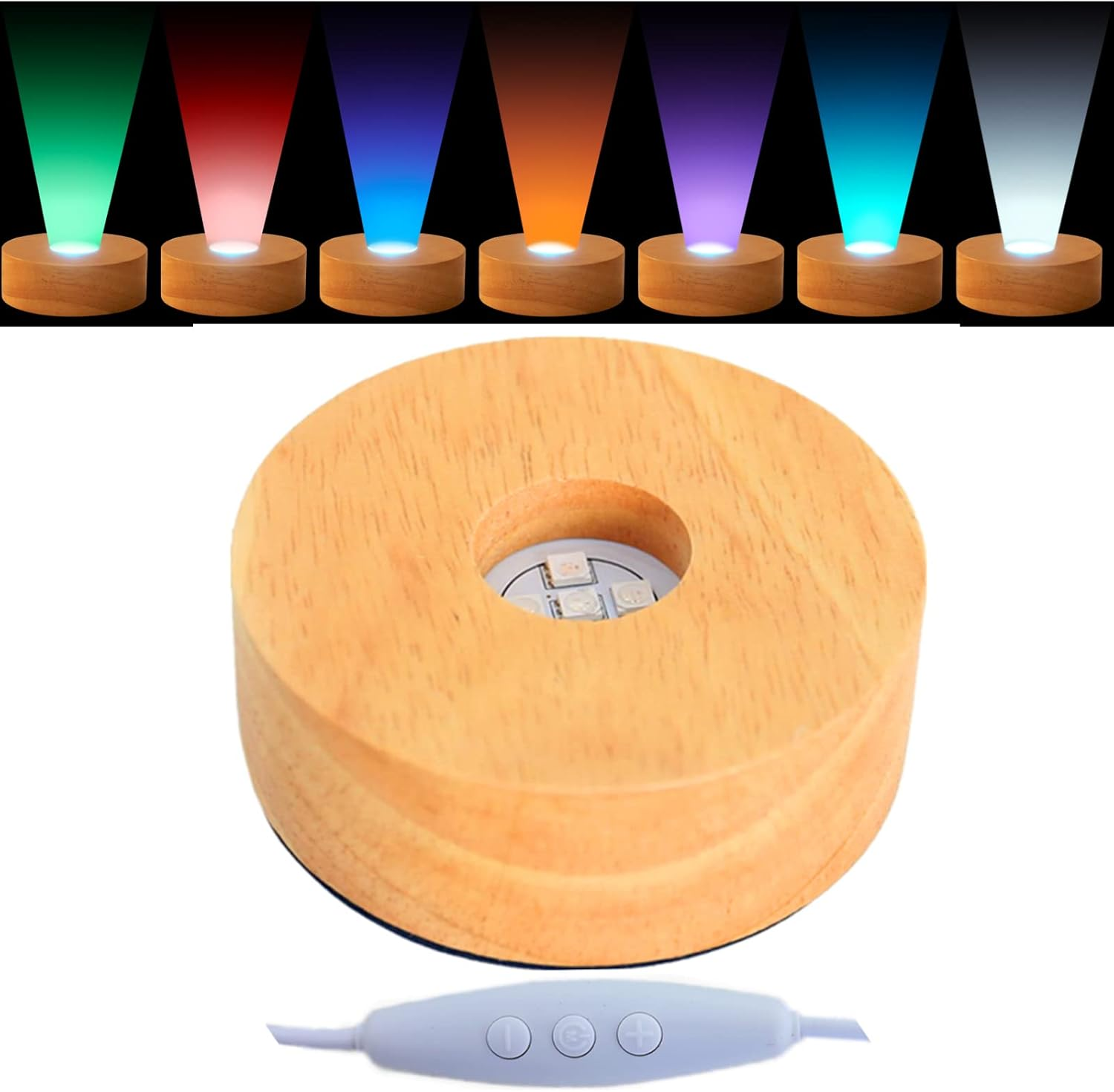 LED Light Base Wood Display Stand in a Variety of Colors,Suitable for Glass Crystal Spherical Artwork,Holiday Party Decoration.10 Modes, Adjustable Light Brightness.