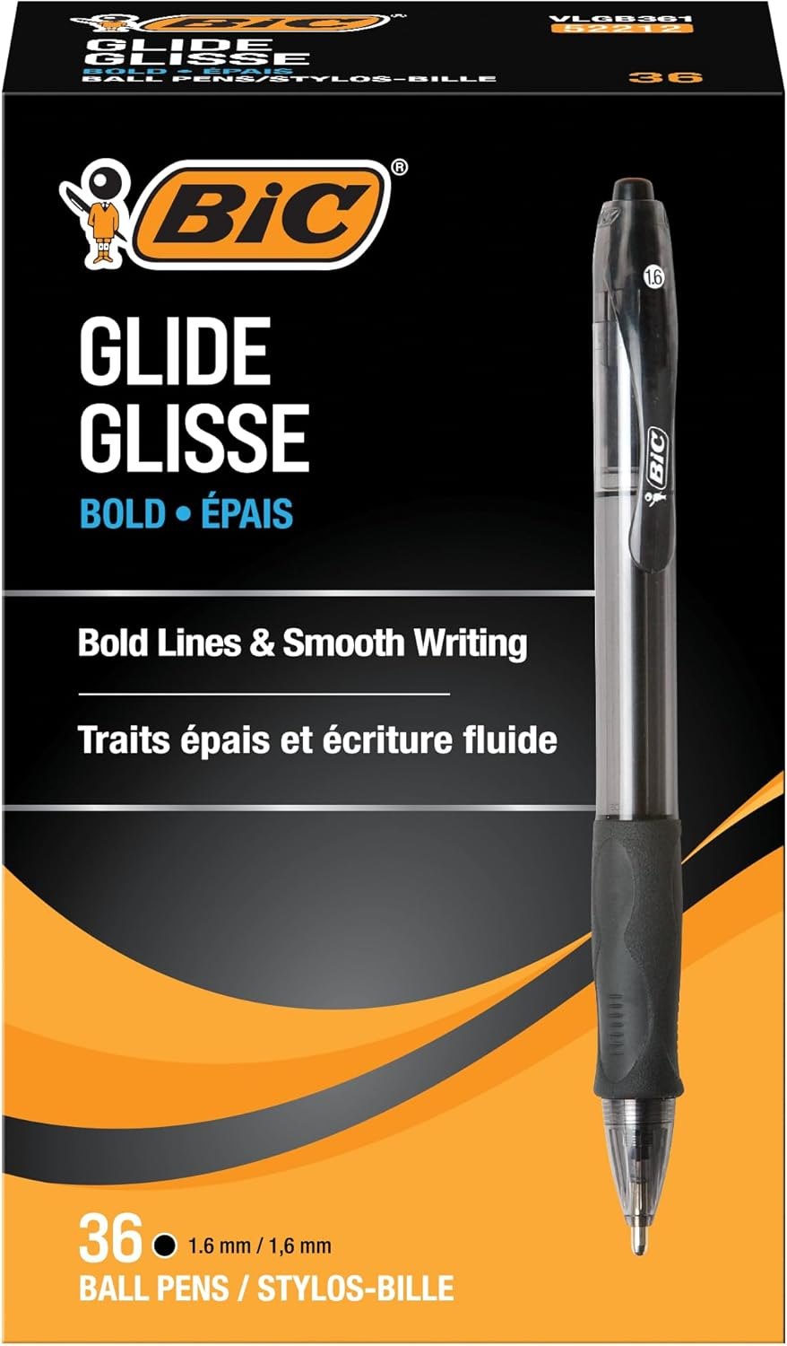 Bolígrafos BIC Glide Bold Black punta gruesa 1.6 mm paquete de 36 unidades