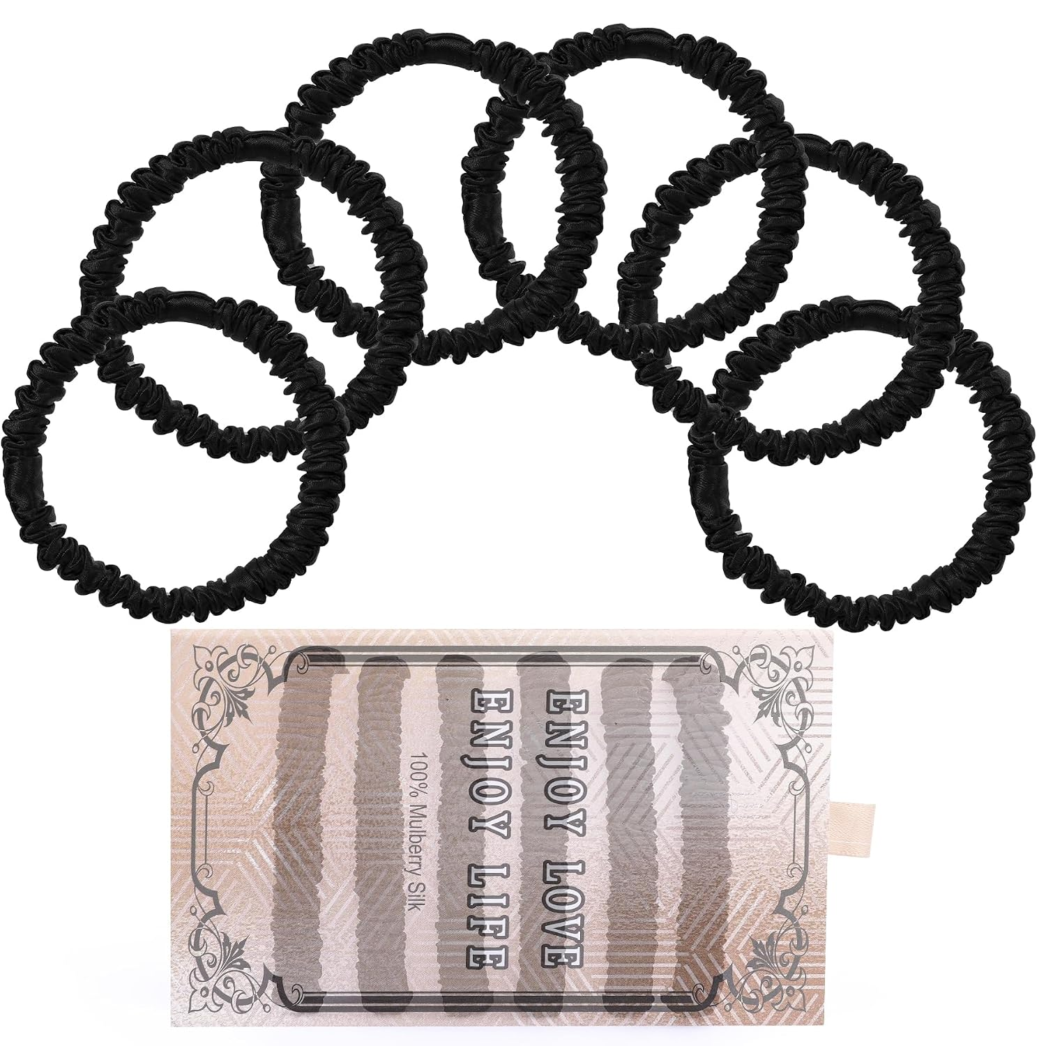 Silk Scrunchies 22 Momme Mulberry 10 pcs Hair Ties Gentle Hair Care Black Brown 100% Mulberry Silk Scrunchie Set- 22 Momme Soft Silk  main image 2
