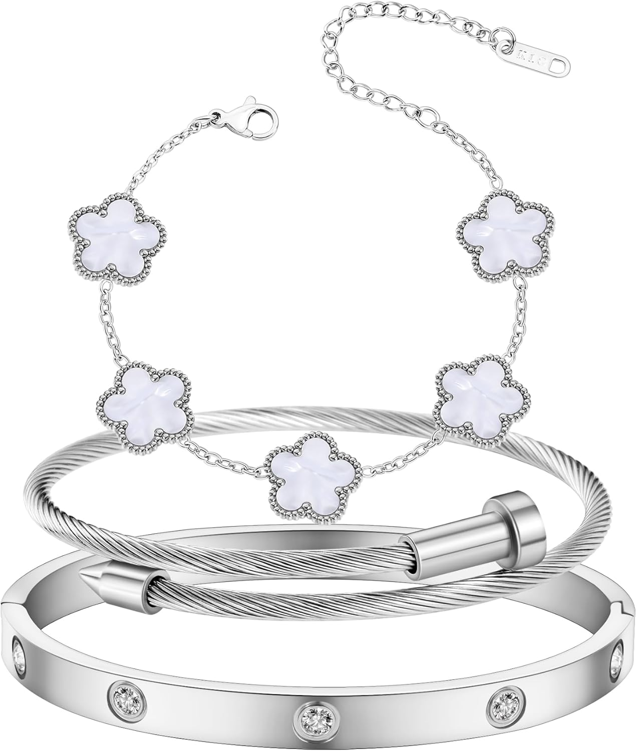Gold Bracelets for Women 18K Gold Plated Love Friendship Bracelet with Cubic Zirconia Cuff Bangle Jewelry Set Witness the Gift of Love