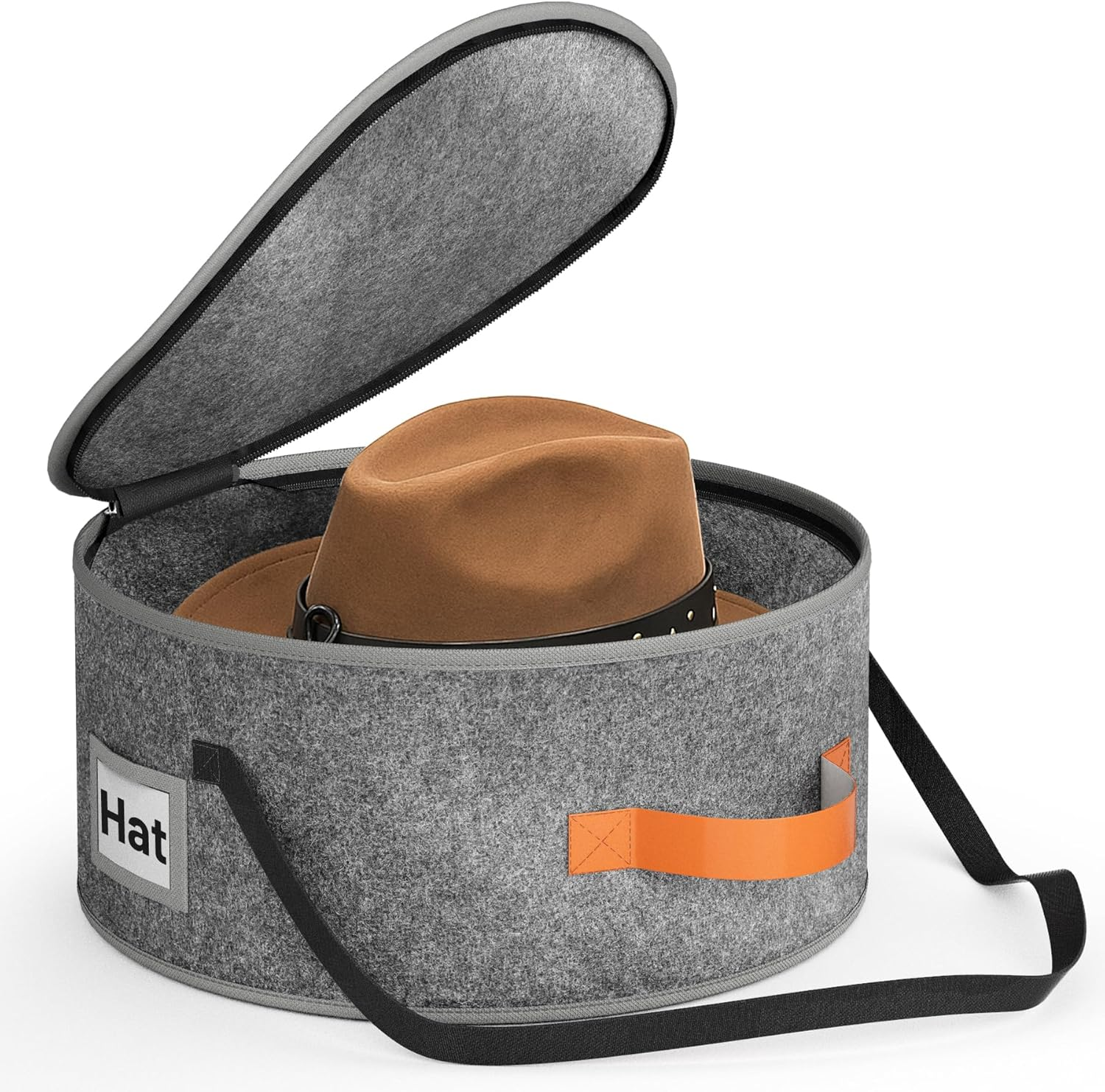 SLEEPING LAMB Cowboy Hat Box for Travel and Storage, Collapsible Cap Organizer Case with Handles & Shoulder Strap for Men Carry Cap Bag, Soft and Large Hat Box for Women Storage for Closet, Grey