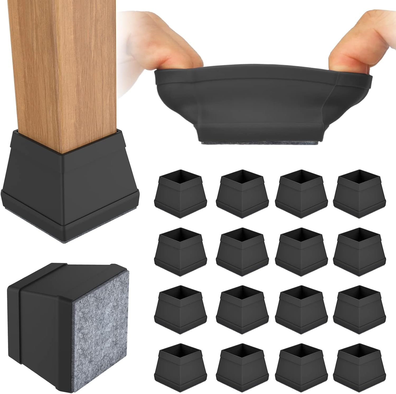 16 PCS Square Silicone Chair Leg Floor Protector, Chair Leg Cover, Furniture Leg Protector, Mobile Table and Chair Leg Cover, Protect The Floor from Scratches,1.5