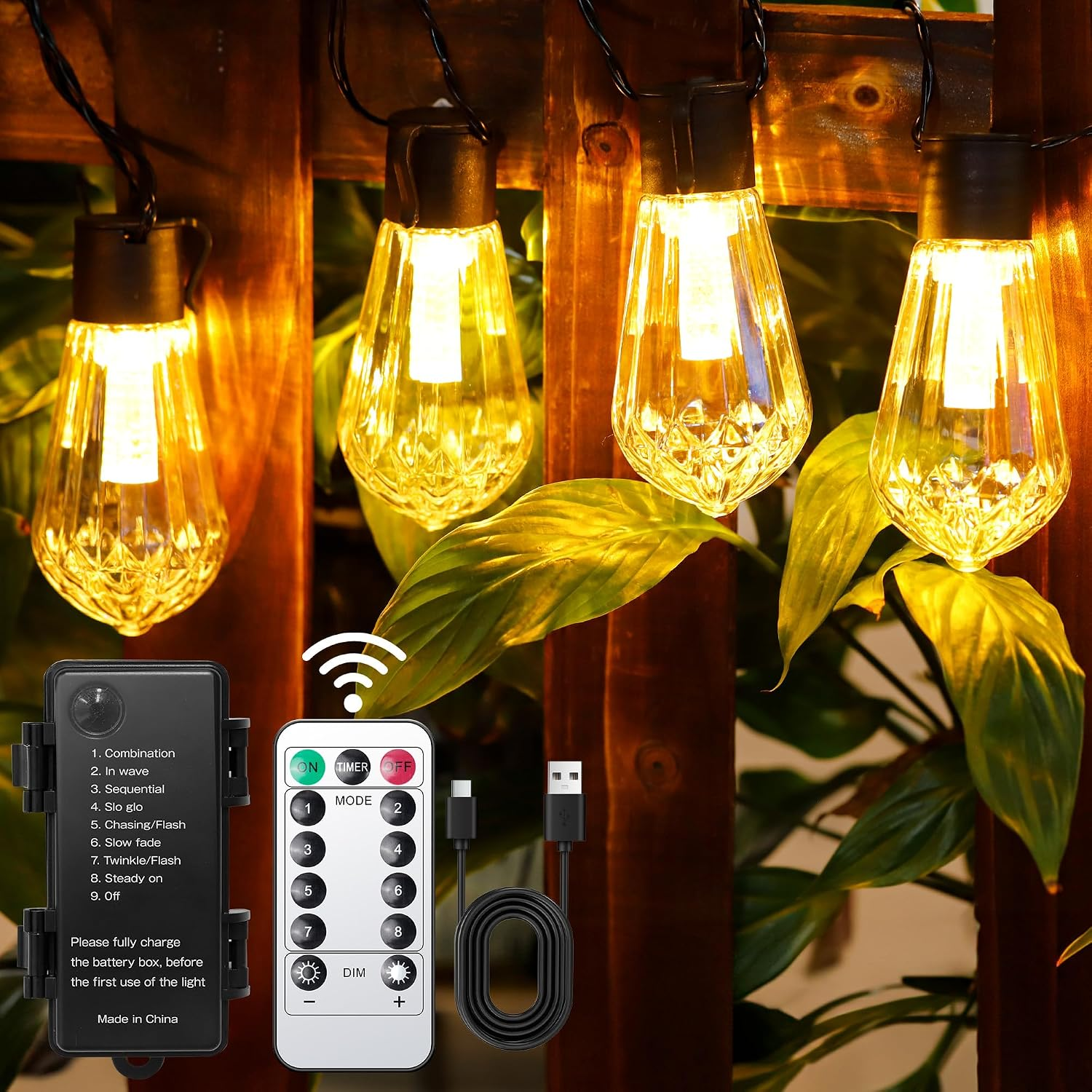 Rechargeable Battery Festoon Lights 30FT Dimmable with Remote