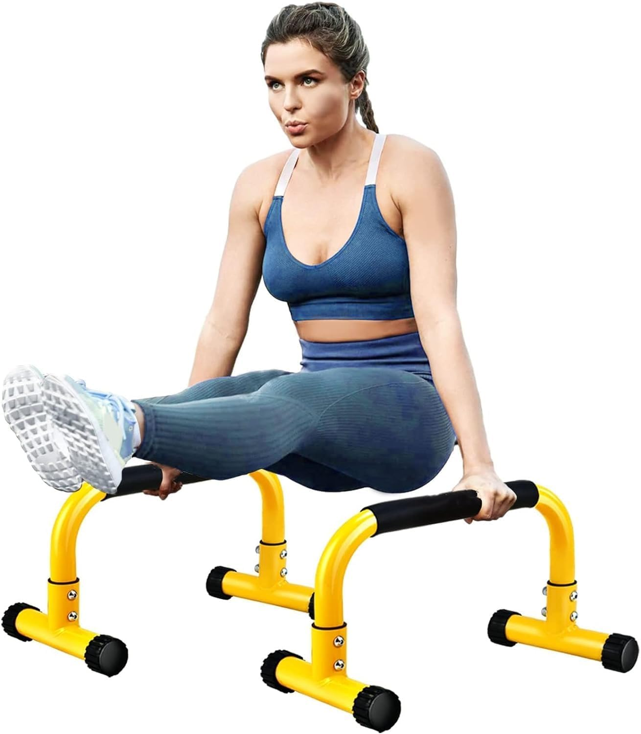 Push up Bar, Parallettes Bars for L-Sit & Dip, Heavy-Duty No Wobbling Parallel Bars Stand for Handstands, Full Planche, Calisthenics, 9.5In High Workout Stands for Home Fitness Training