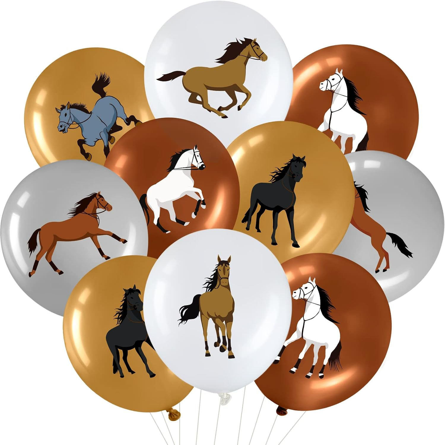 40 Pcs 12 Inch Horse Balloon Western Party Horse Balloons Cowboy Decoration Kit Black Brown Rodeo Farm Cowboy Cowgirl Latex Balloons Bulk for Baby Shower Birthday Arch Decor(Brown, White, Silver)