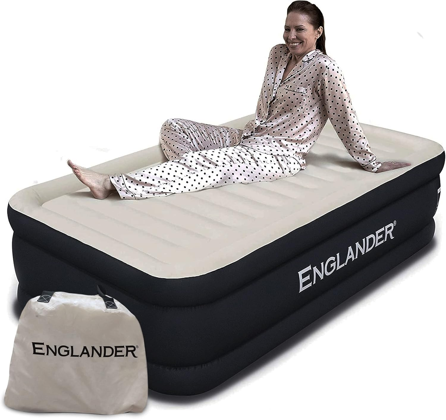Englander Twin Air Mattress - Double High, 300 LB Capacity Luxury Camping Mattress with Built-In Pump, Waterproof and Microfiber