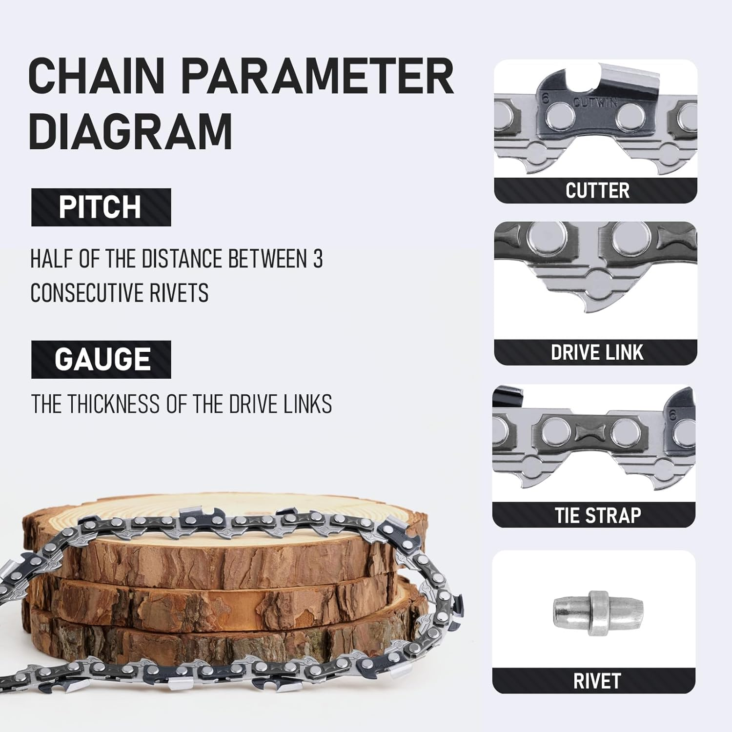 Cutwin 3 Pack 18 Inch Chainsaw Chain CW-S62 3/8" LP Pitch .050" Gauge 62 Driv... - Picture 10 of 14