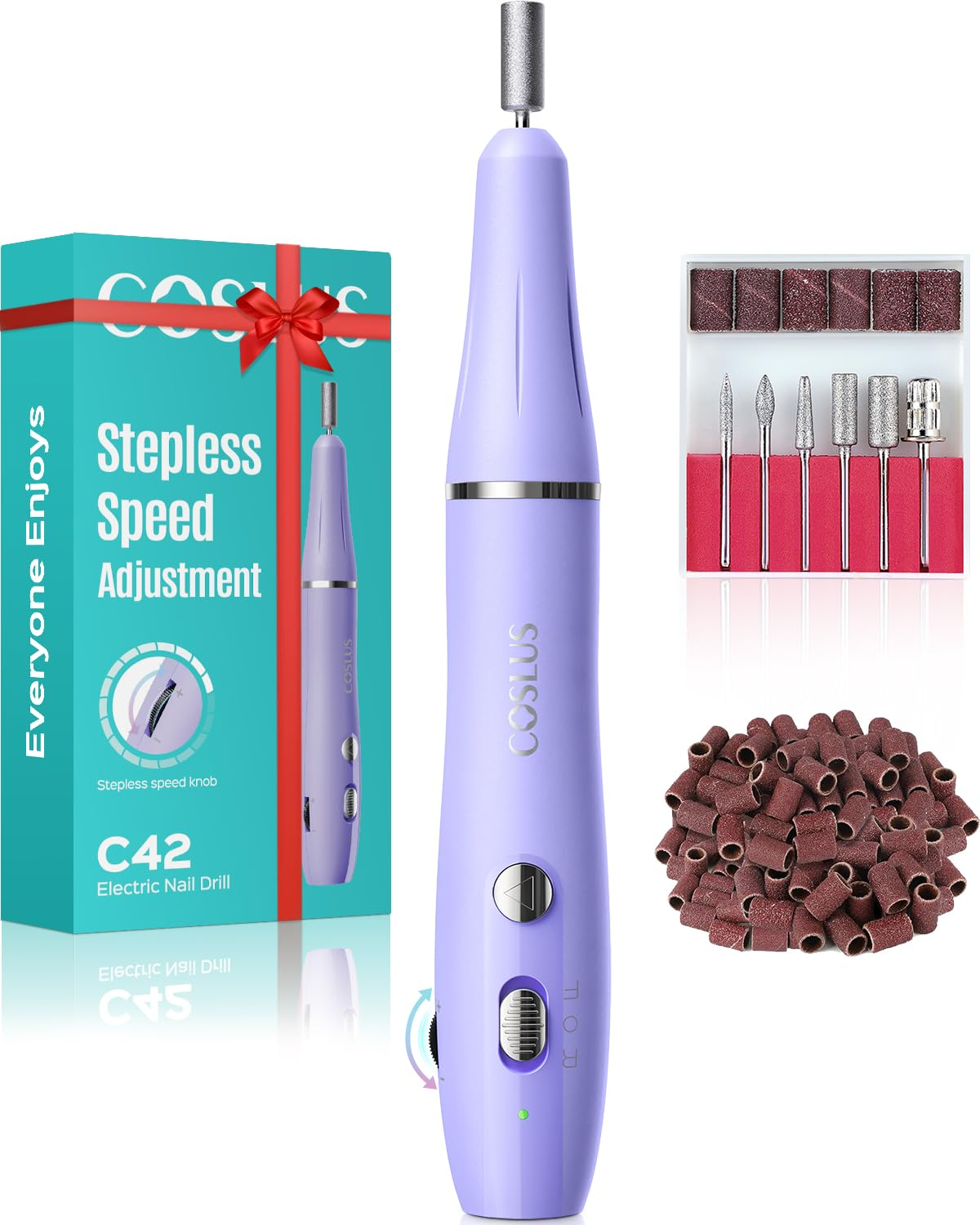 C42 Cordless Electric Nail Drill File: Nail Drill Machine with Stepless Speed Knob for Acrylic Gel Dip Powder Polish, Professional Portable Manicure Pedicure Rechargeable for Home Salon Use