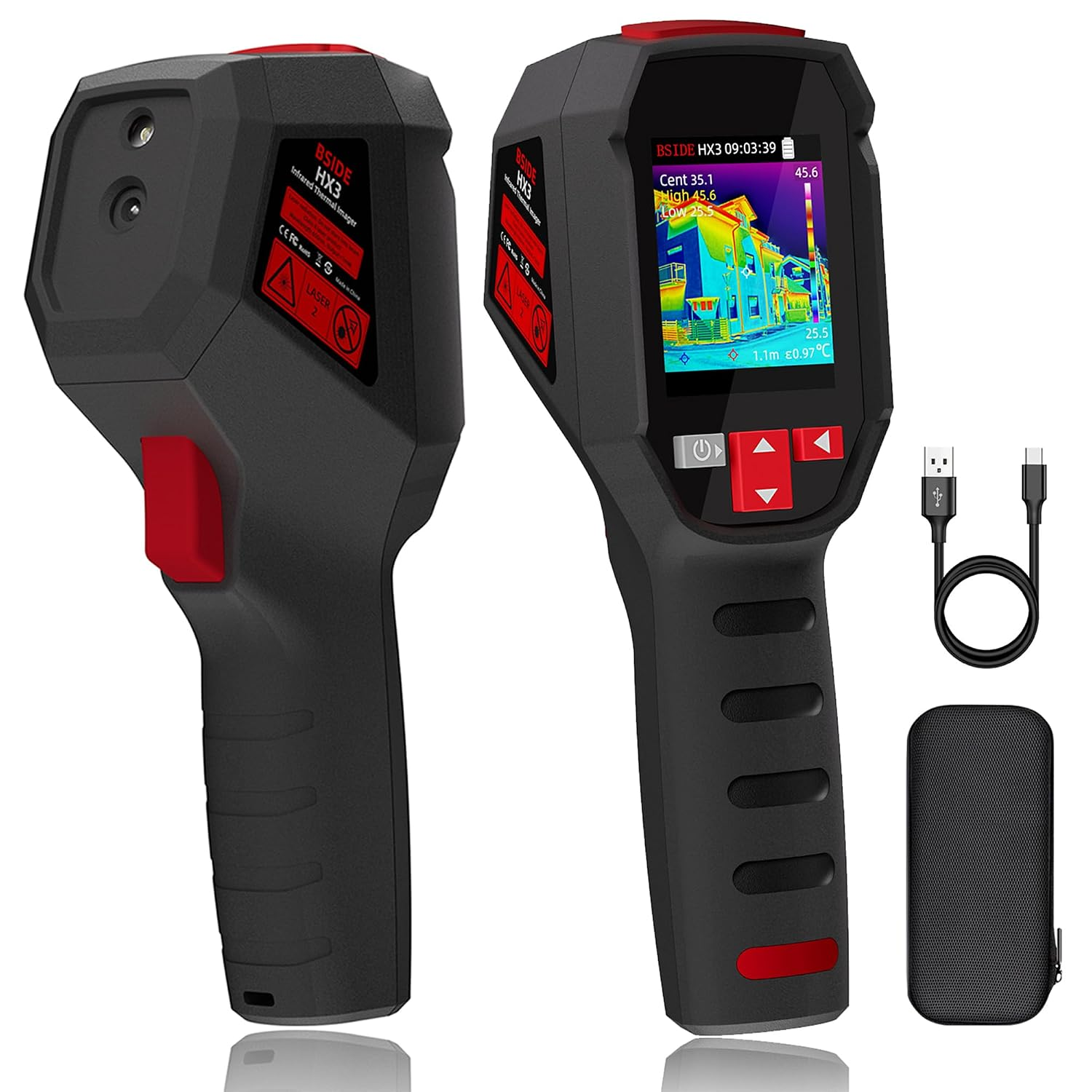 BSIDE Termocamera 240×240 Risoluzione 15 Tavolozze Di Colori Termocamera a Infrarossi -4°F a 1022°F 25Hz Imager Termico Portatile Ricaricabile Con Puntatore Laser 50°FOV per Ispezione Domestica HVAC