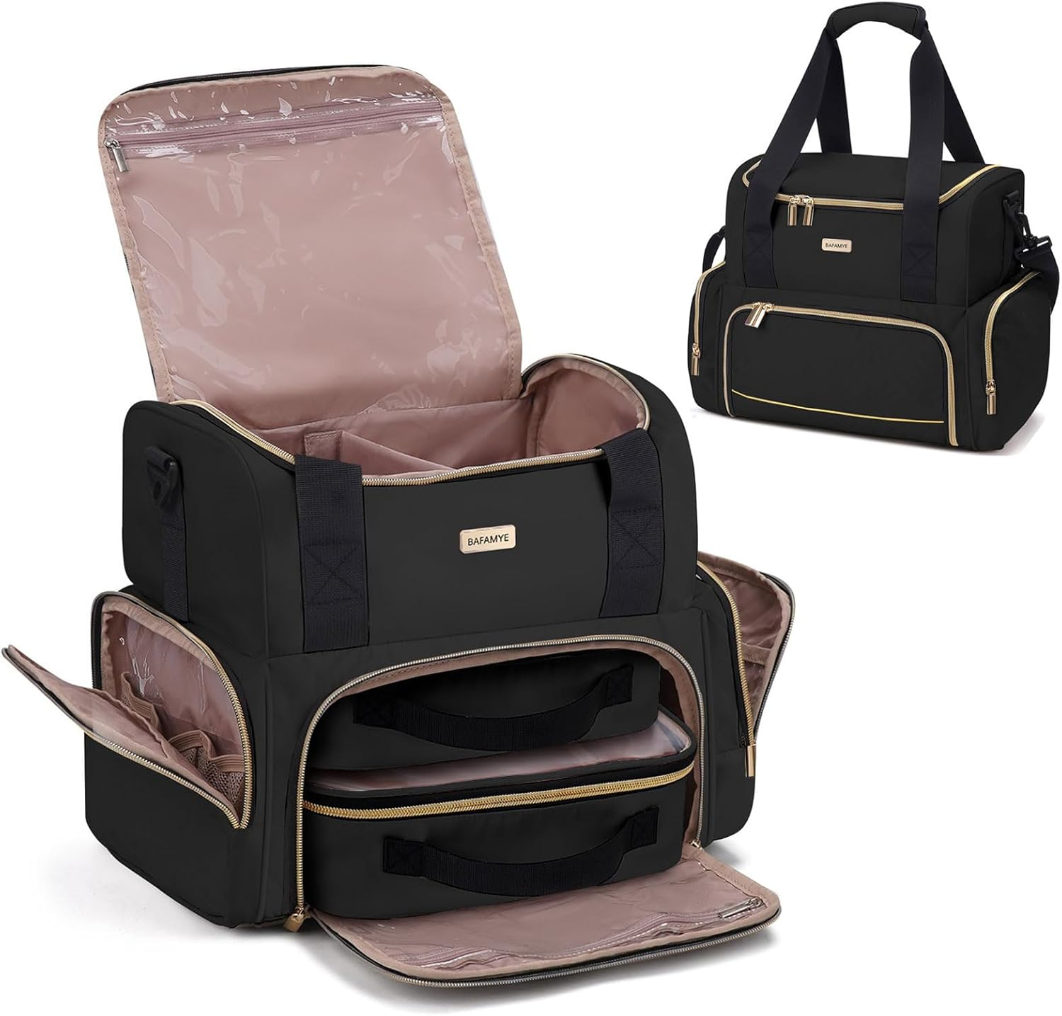 Large Makeup Travel Cosmetic Bag with 2 Removable Case, Double Layer Big Travel Make up Organizer Case, Toiletry Bag for Women, Train Cases Bags