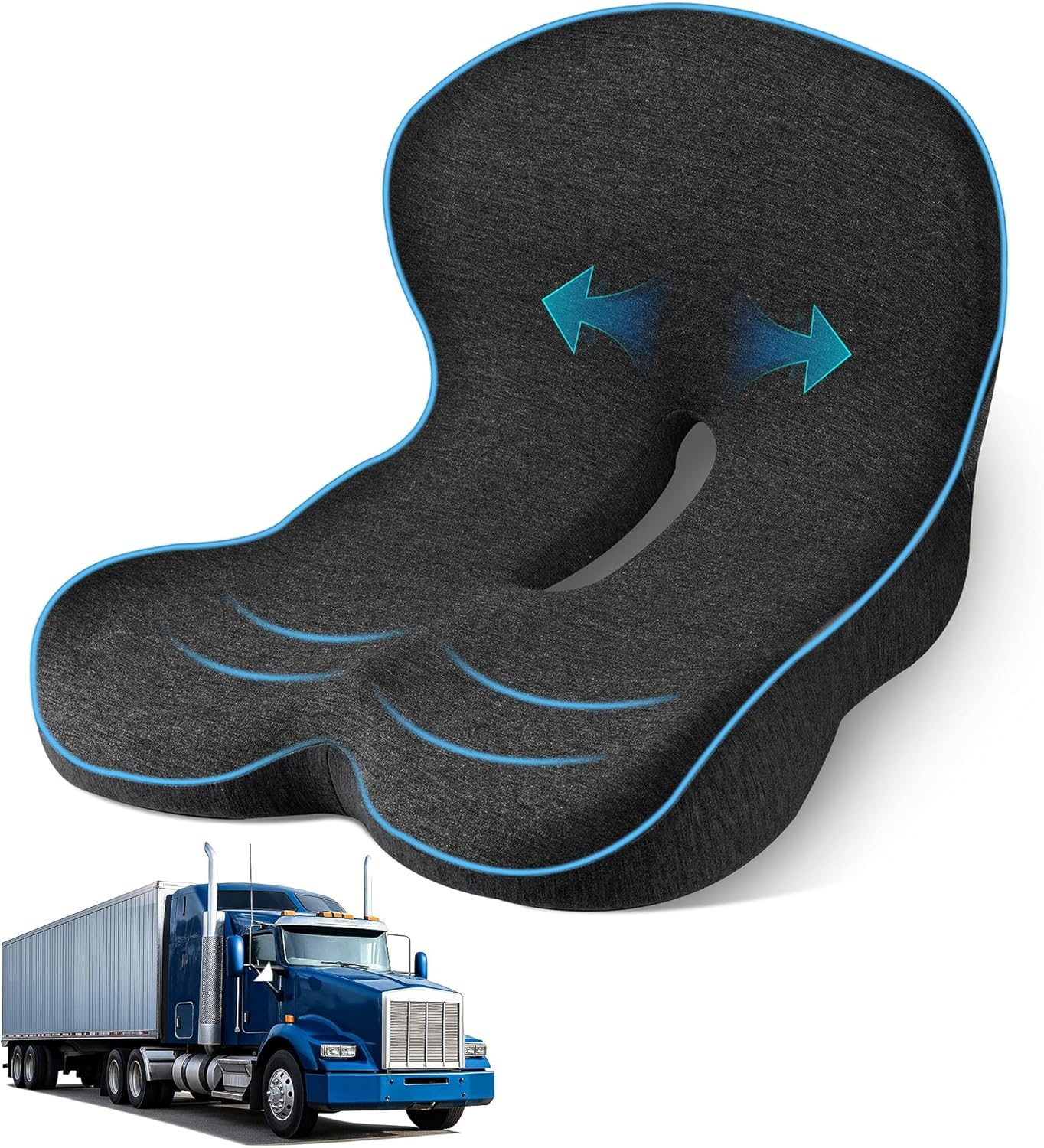 Seat Cushion for Truck Driver, Memory Foam Truck Seat Cushion with L-Shaped Ergonomic Design, Lumbar Support Pillow & Tailbone Pain Relief for Long Driving, Semi Truck Accessories