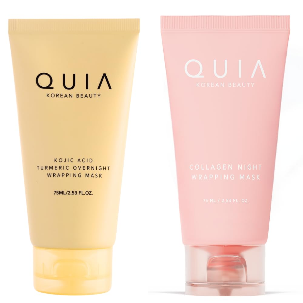 QUIA Collagen + Turmeric Overnight Wrapping Mask Duo – Firming and Hydrating Peel-Off Set for Elasticity, and Glow – Korean Skincare 2 X 75Ml