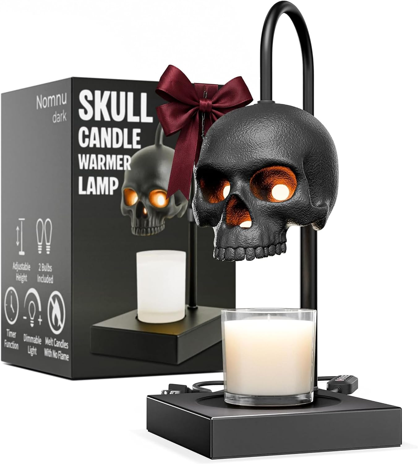 Nomnu Skull Candle Warmer Lamp, Gothic Spooky & Goth Home Decor with Timer