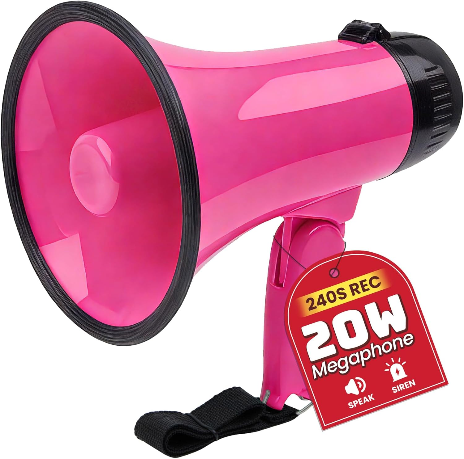 20W Megaphone Bullhorn, Built in Siren & 240S Recording, 5.4